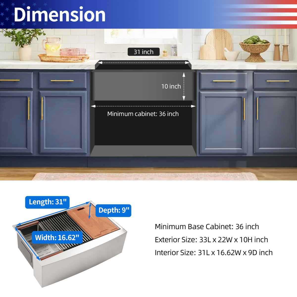 Farmhouse Apron-Front Single Bowl Workstation Sink, Stainless Steel (SS05)