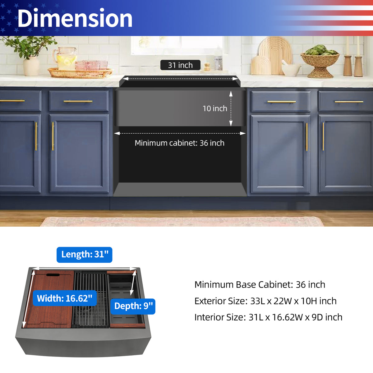 RAINLEX Farmhouse Apron-Front Single Bowl Workstation Sink in Stainless Steel (SS06)