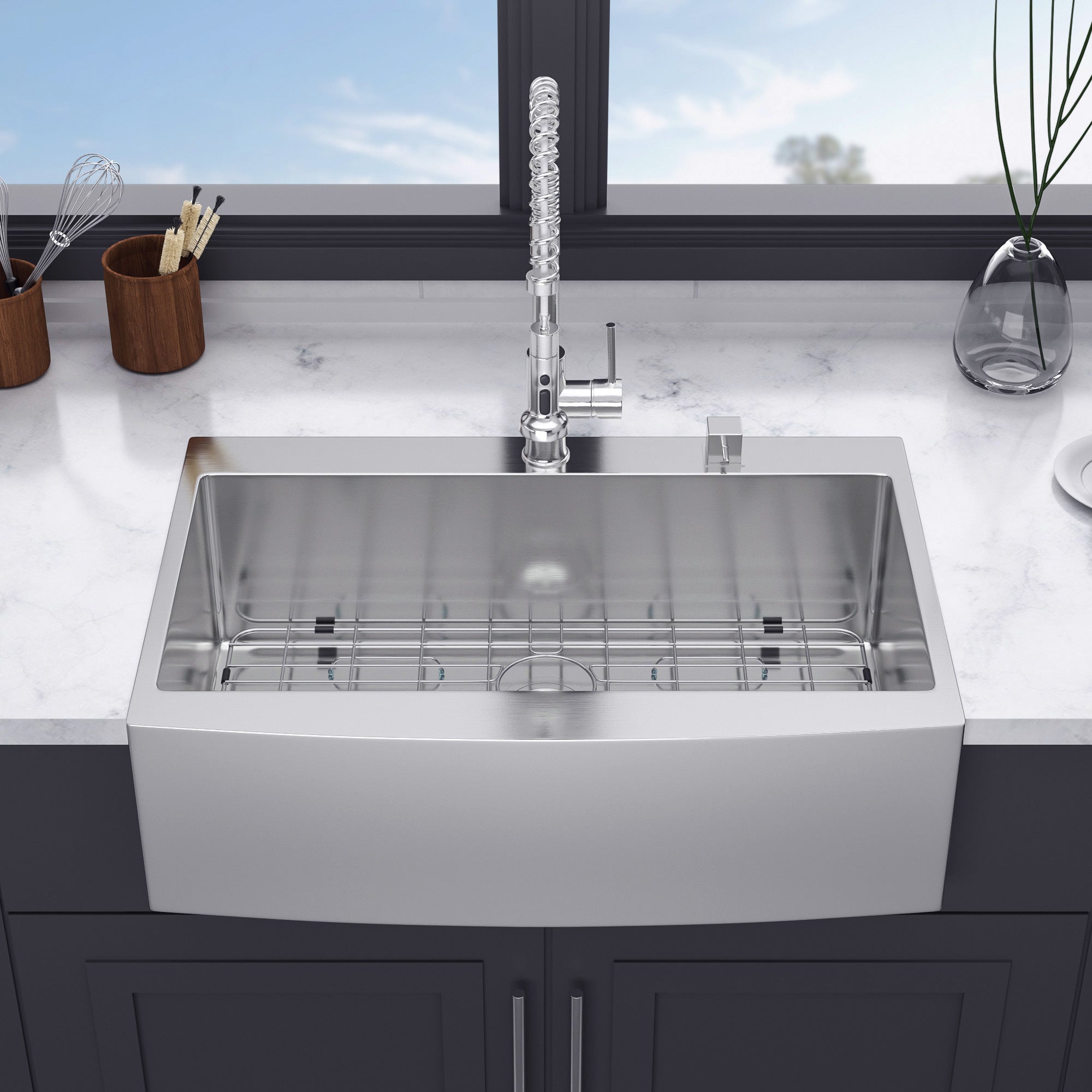 Farmhouse Apron-Front Single Bowl Kitchen Sink, Stainless Steel RX-SS08-3322