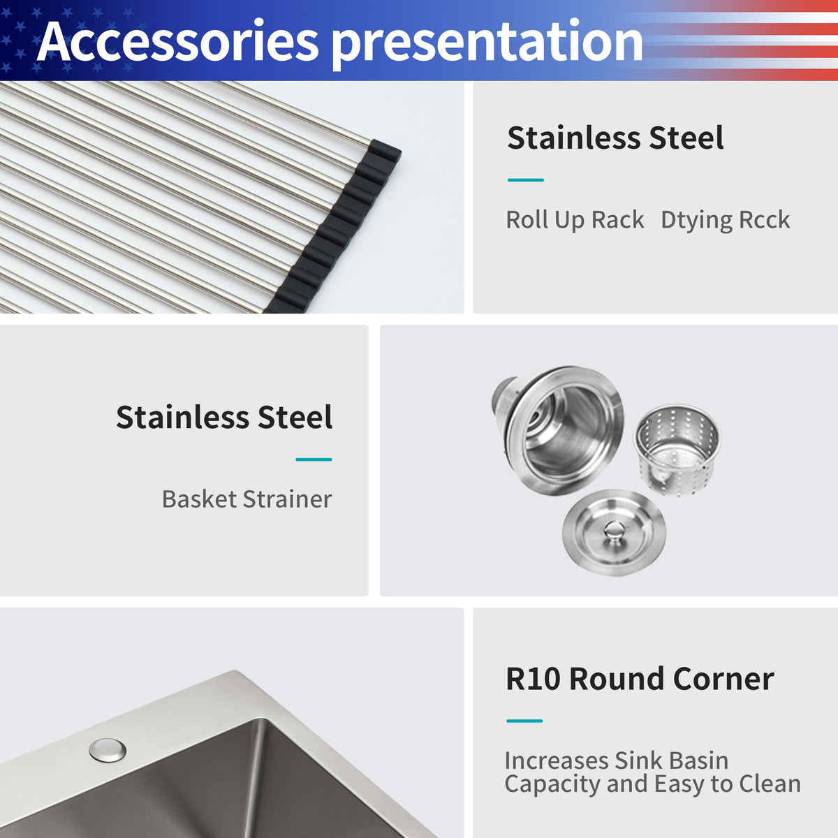 Farmhouse Apron-Front Single Bowl Kitchen Sink, Stainless Steel RX-SS08-3322
