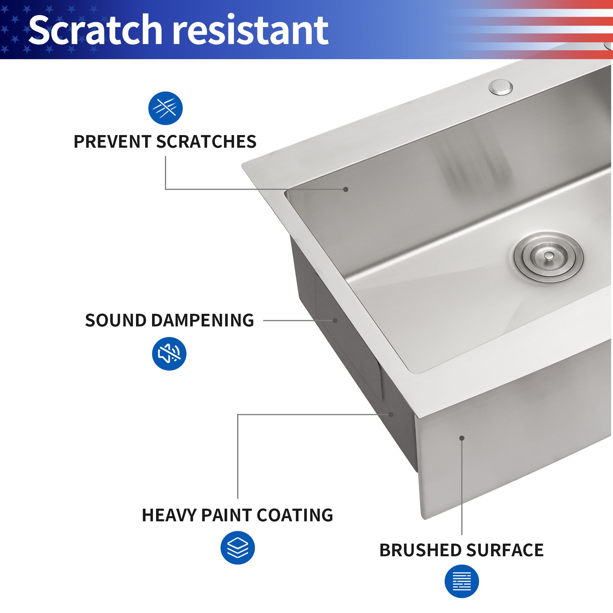 Farmhouse Apron-Front Single Bowl Kitchen Sink, Stainless Steel RX-SS08-3322