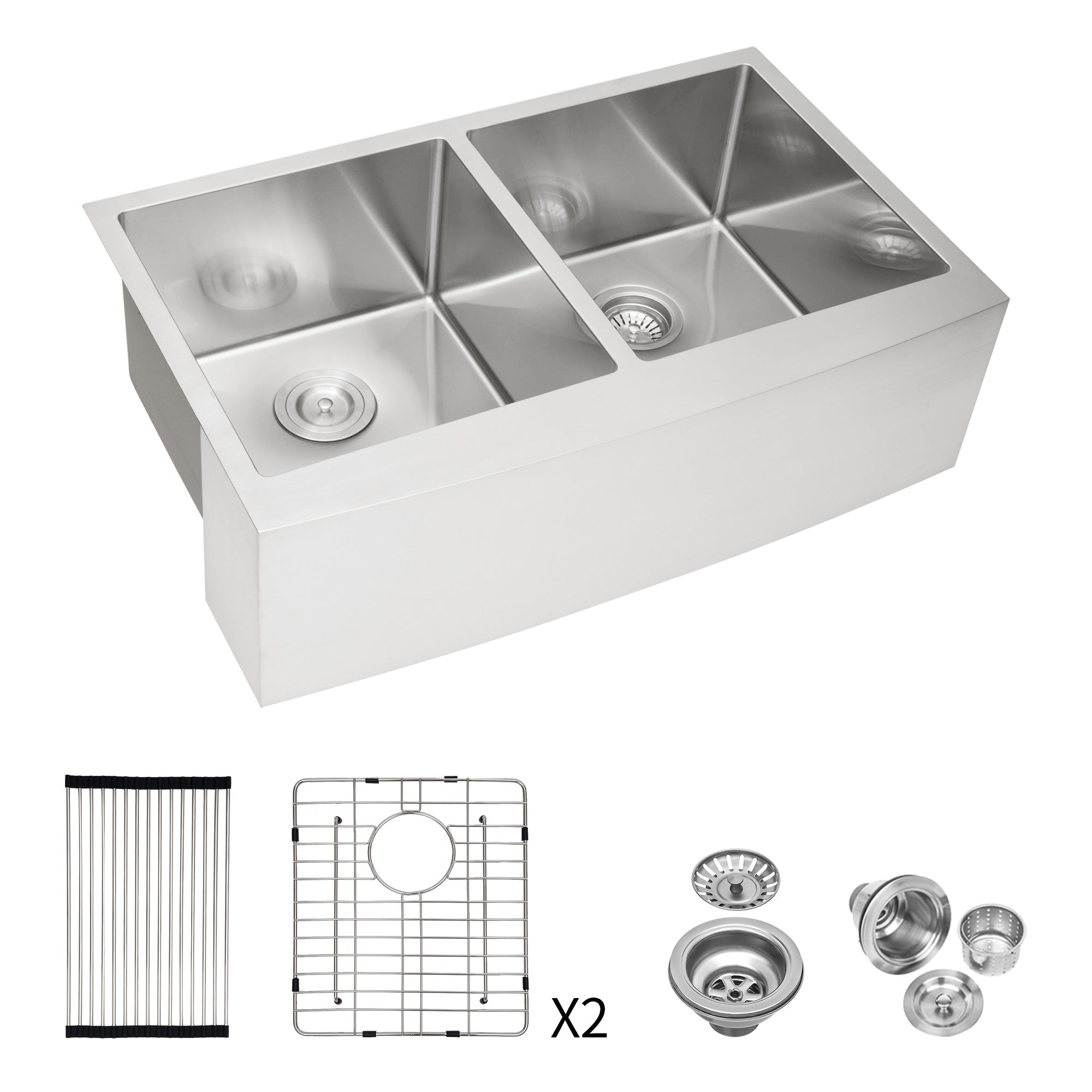 Farmhouse Apron-Front Double Bowl Kitchen Sink, Stainless Steel (SS10)