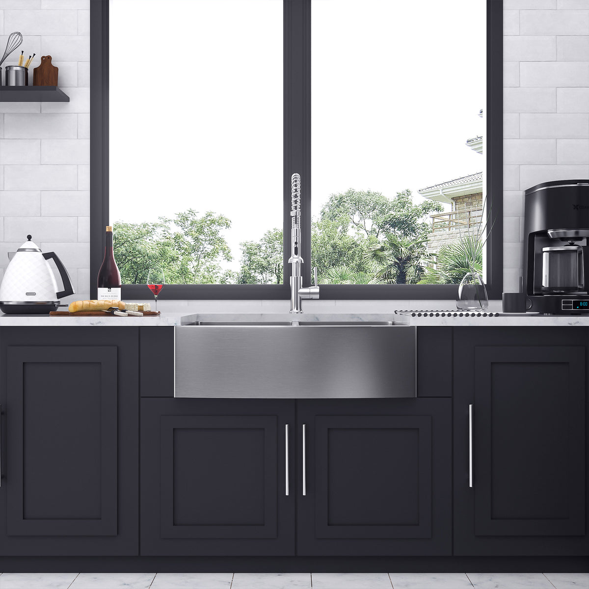 Farmhouse Apron-Front Double Bowl Kitchen Sink, Stainless Steel (SS10)