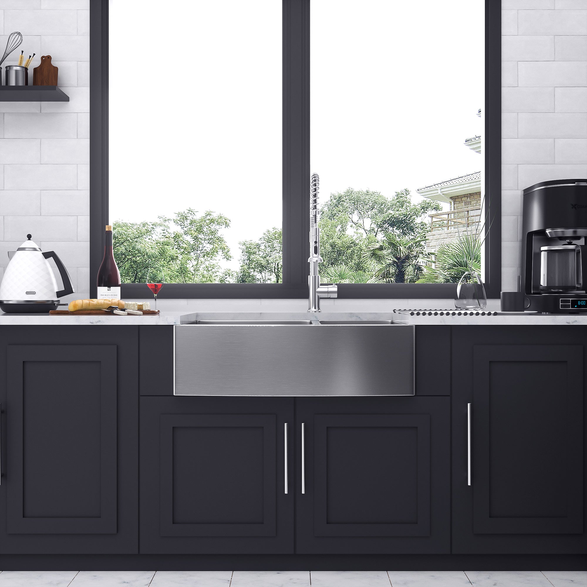 Farmhouse Apron-Front Double Bowl Kitchen Sink, Stainless Steel (SS10)