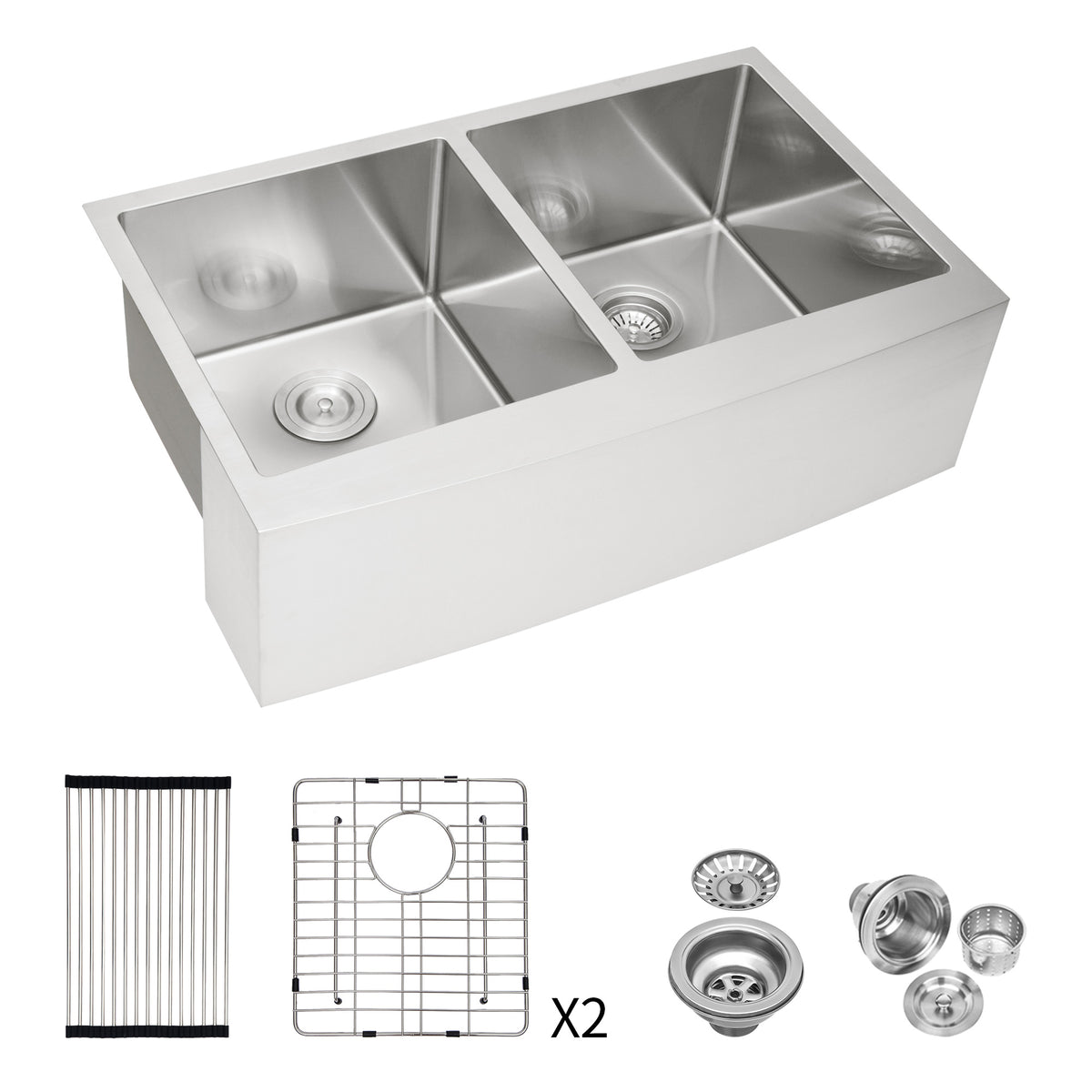 Farmhouse Apron-Front Double Bowl Kitchen Sink, Stainless Steel (SS10)