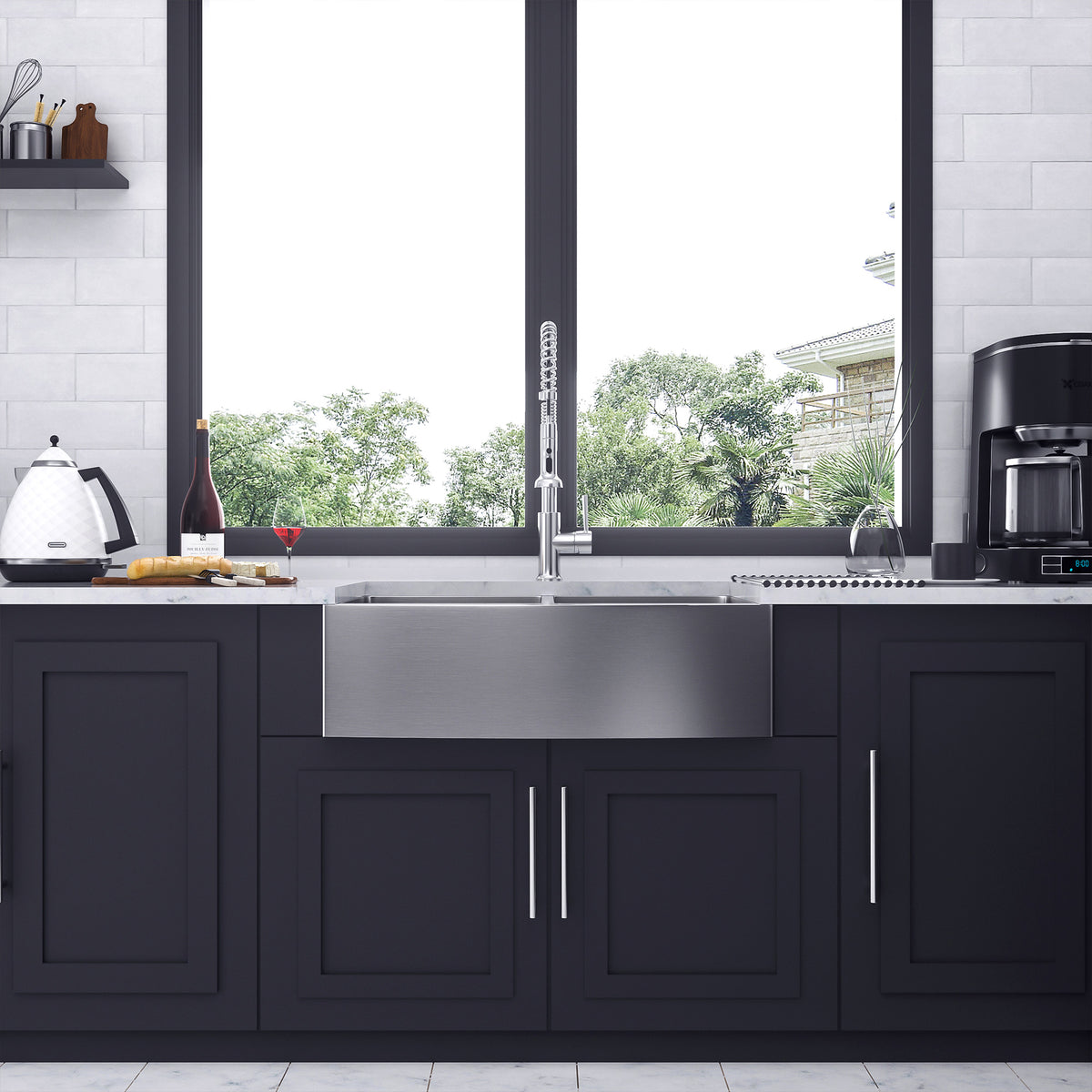 Farmhouse Apron-Front Double Bowl Kitchen Sink, Stainless Steel (SS10)