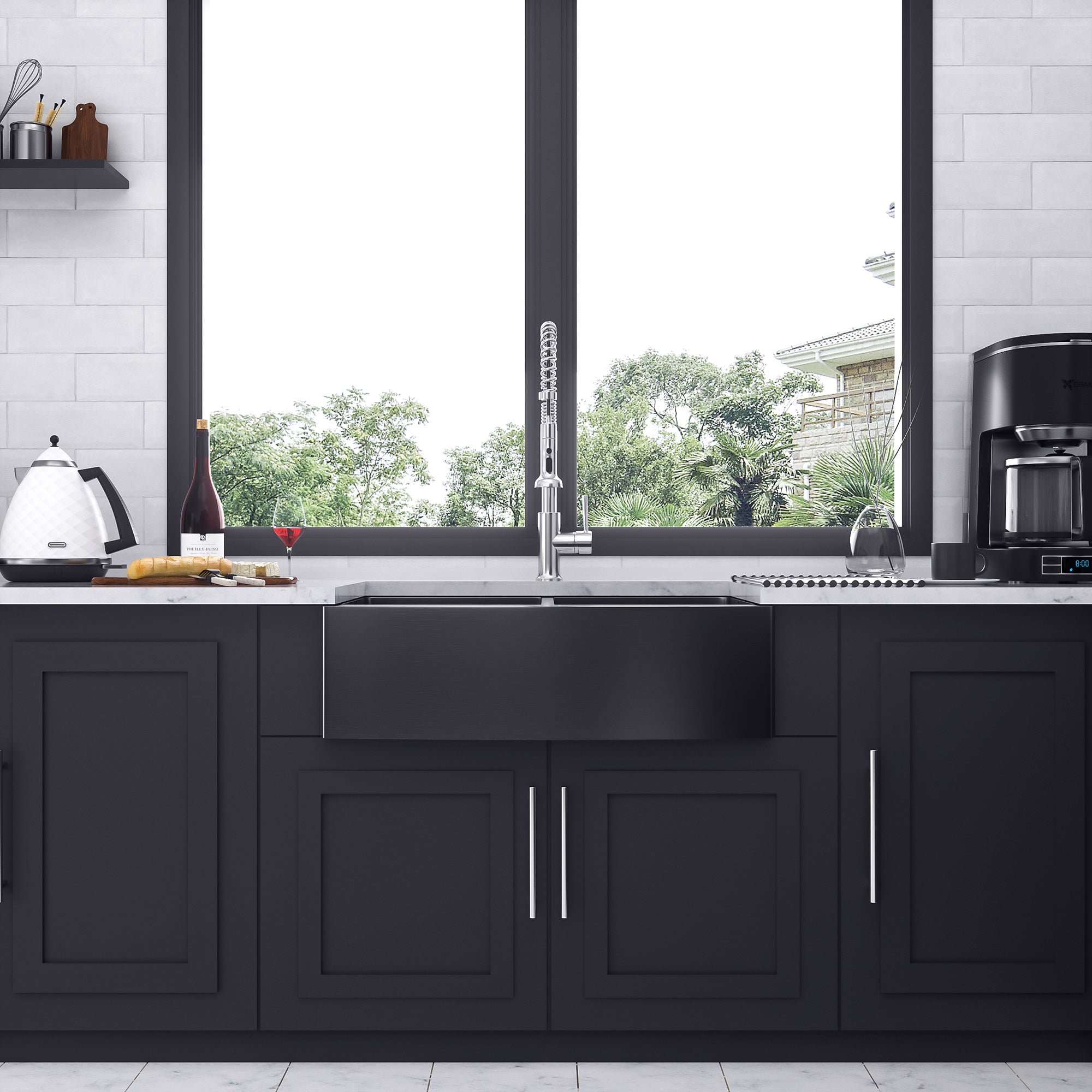Farmhouse Apron-Front Double Bowl Kitchen Sink, Matte Black
