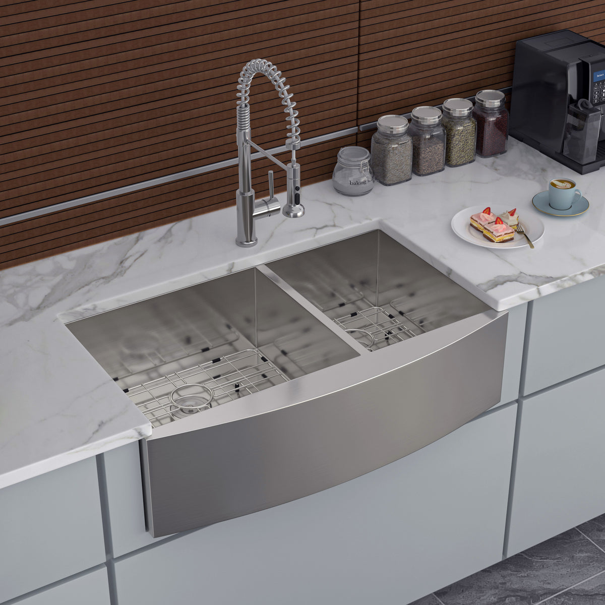 RAINLEX Farmhouse Apron-Front Double Bowl Kitchen Sink in Stainless Steel (SS12)