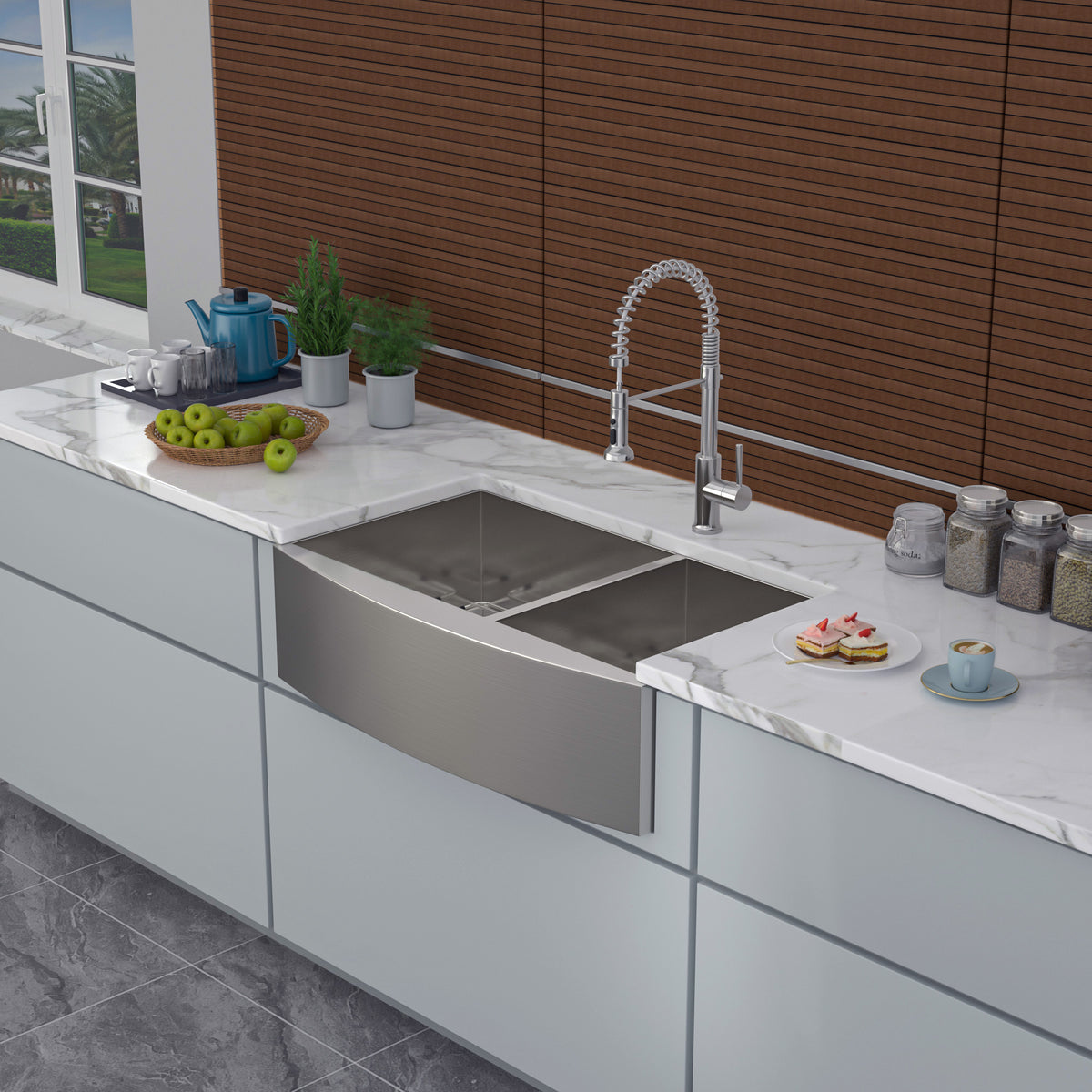 RAINLEX Farmhouse Apron-Front Double Bowl Kitchen Sink in Stainless Steel (SS12)