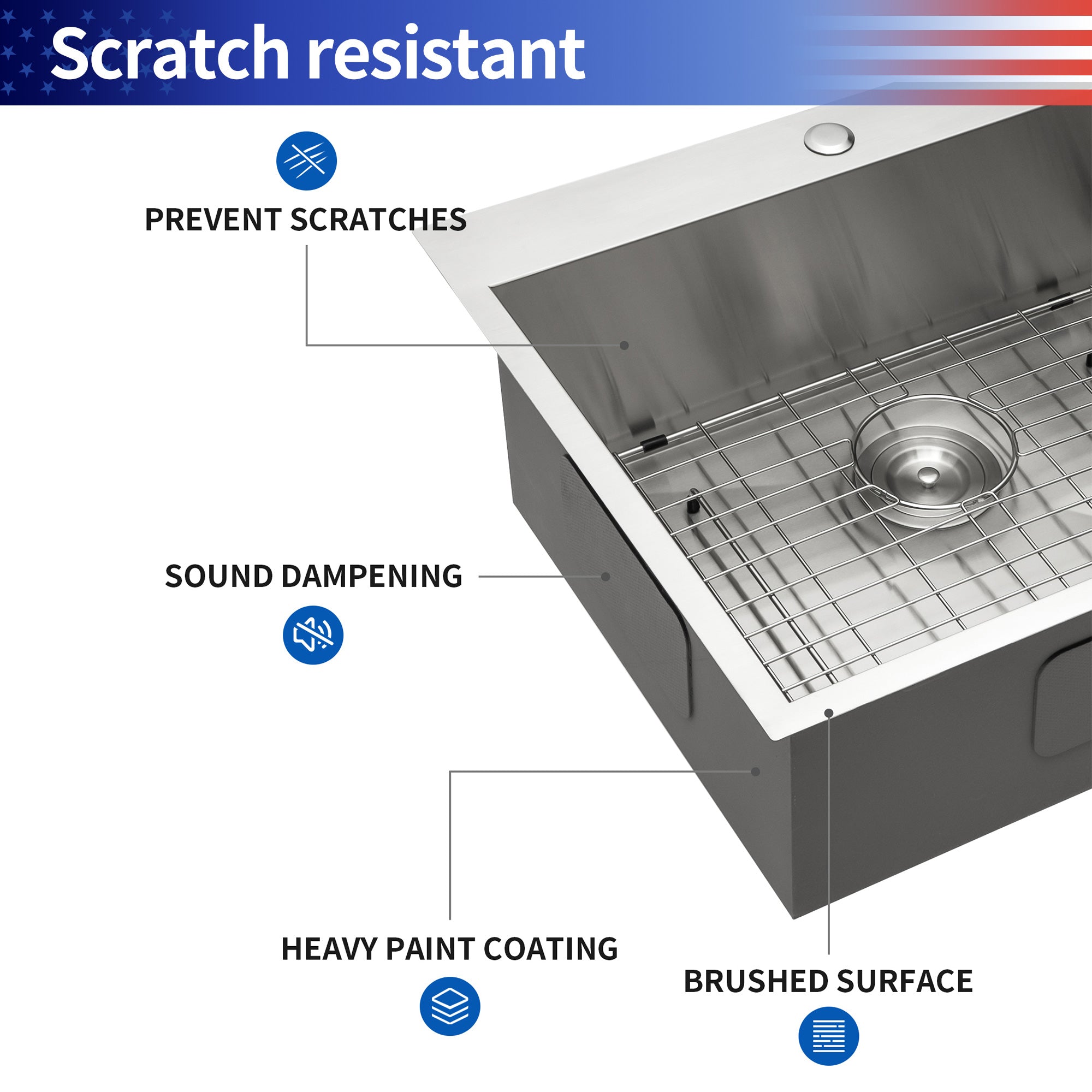 Drop-In Single Bowl Kitchen Sink, Stainless Steel (SS14)