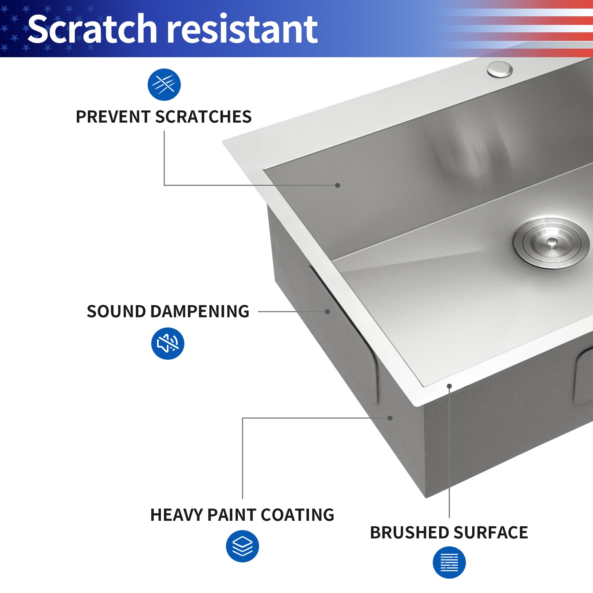 Drop-In Single Bowl Kitchen Sink, Stainless Steel (SS14)