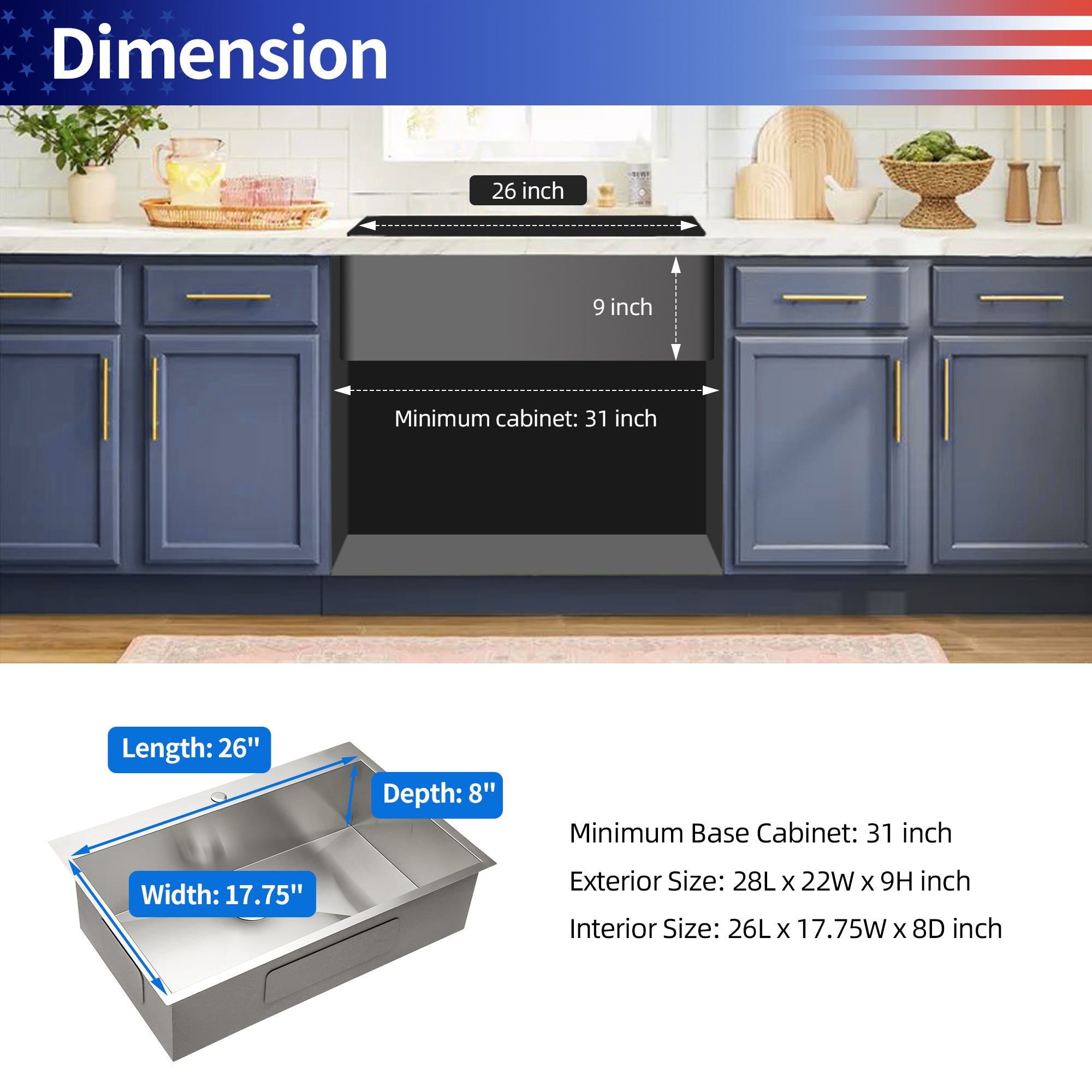 Drop-In Single Bowl Kitchen Sink, Stainless Steel (SS14)