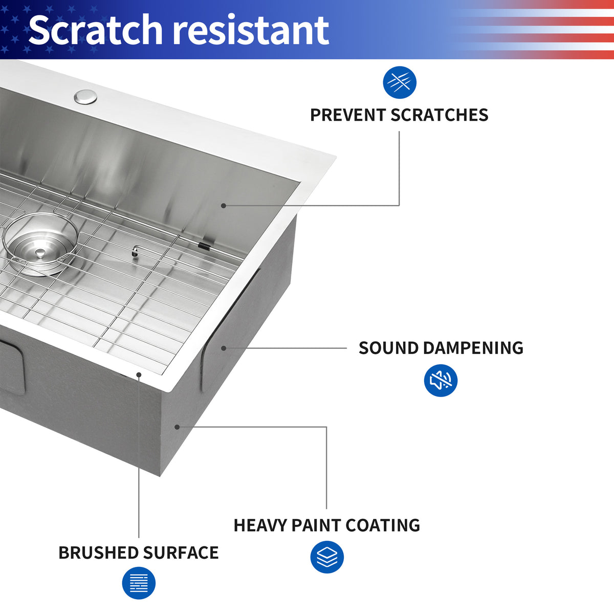 Drop-In Single Bowl Kitchen Sink, Stainless Steel (SS14)