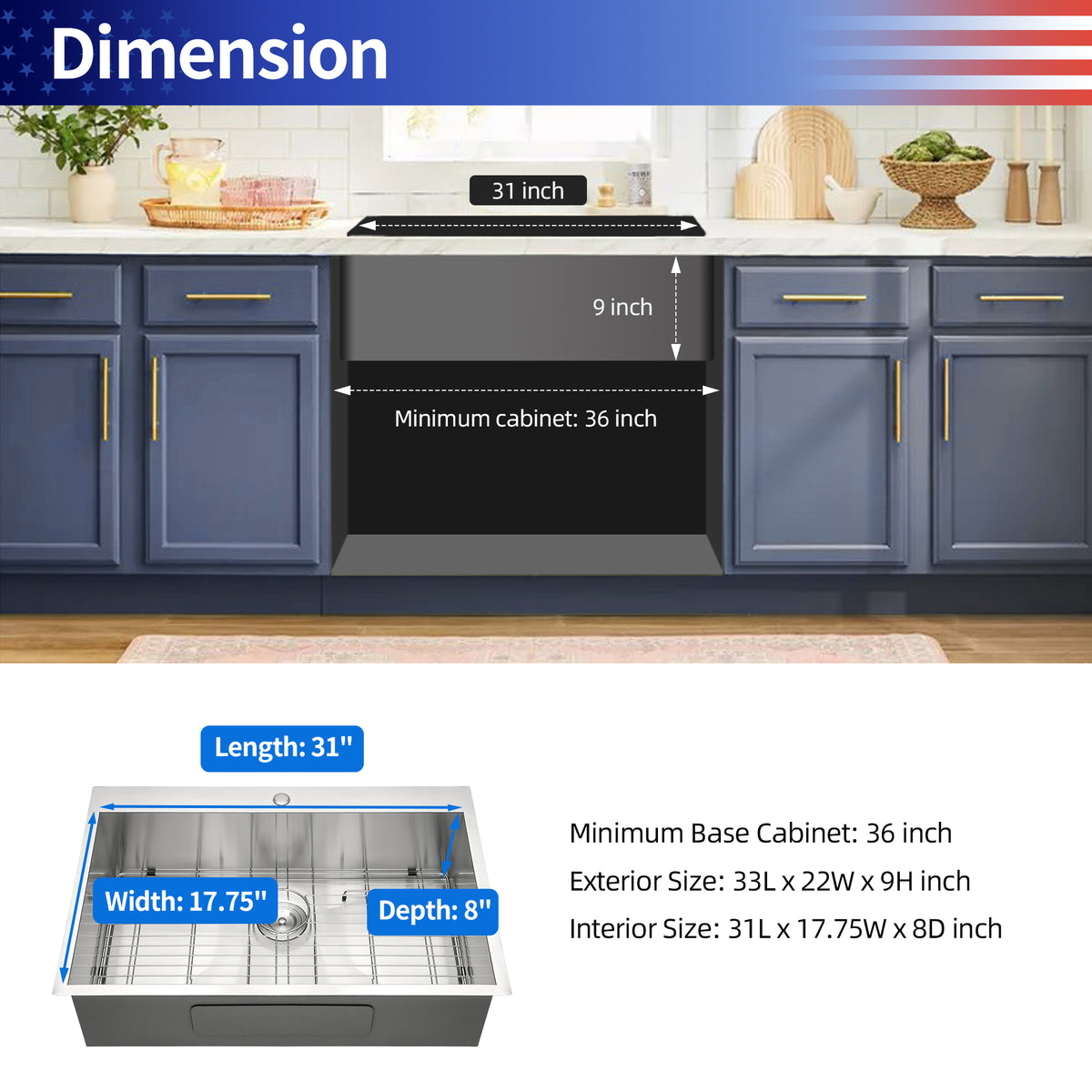 Drop-In Single Bowl Kitchen Sink, Stainless Steel (SS14)