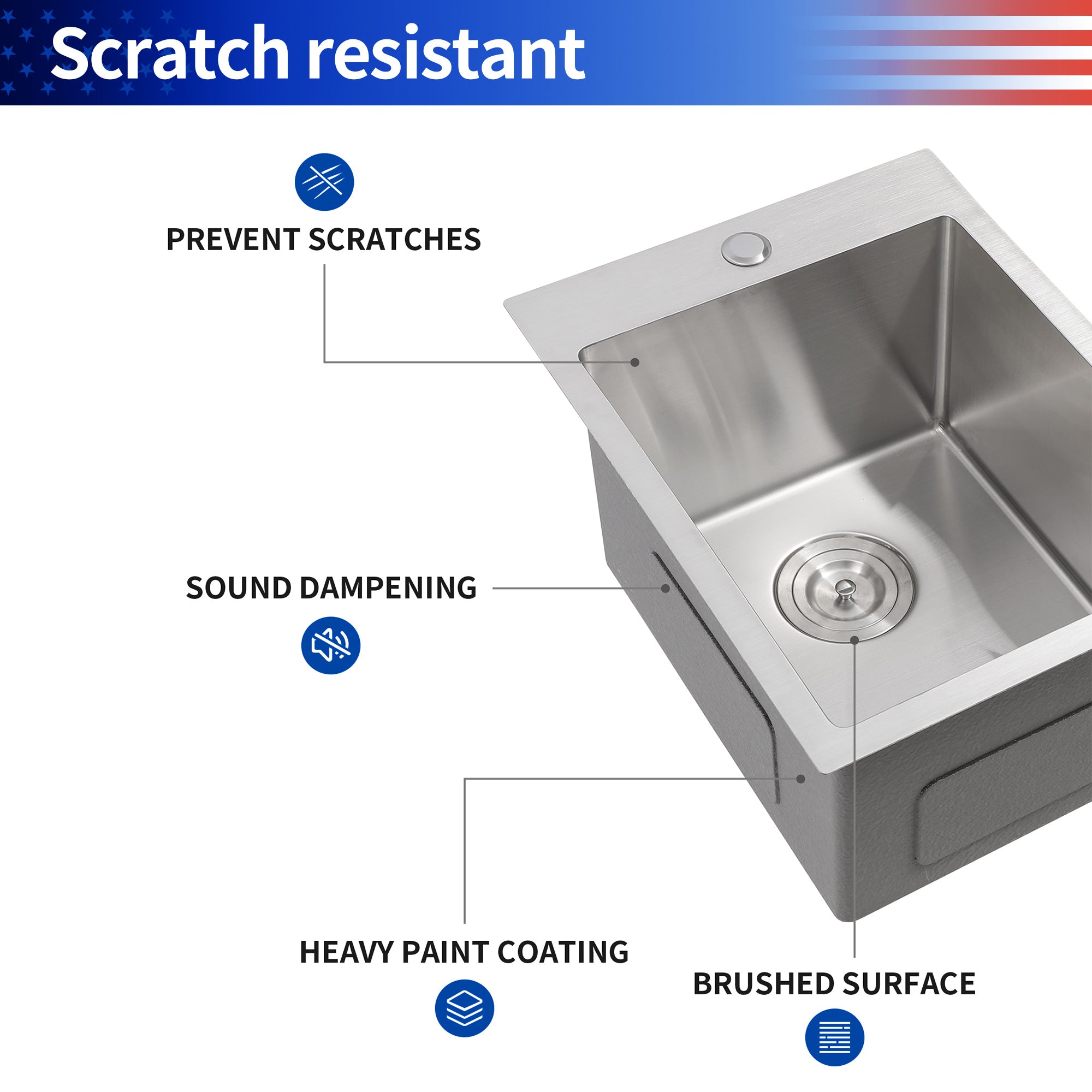 Drop-In Single Bowl Kitchen Sink, Stainless Steel (SS16)