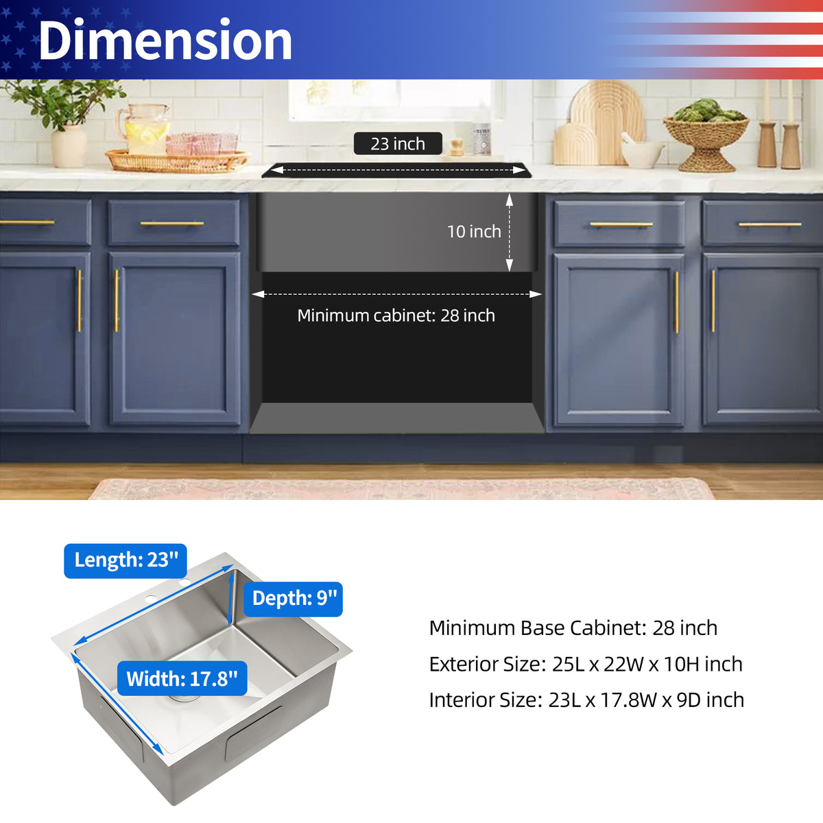 Drop-In Single Bowl Kitchen Sink, Stainless Steel (SS16)