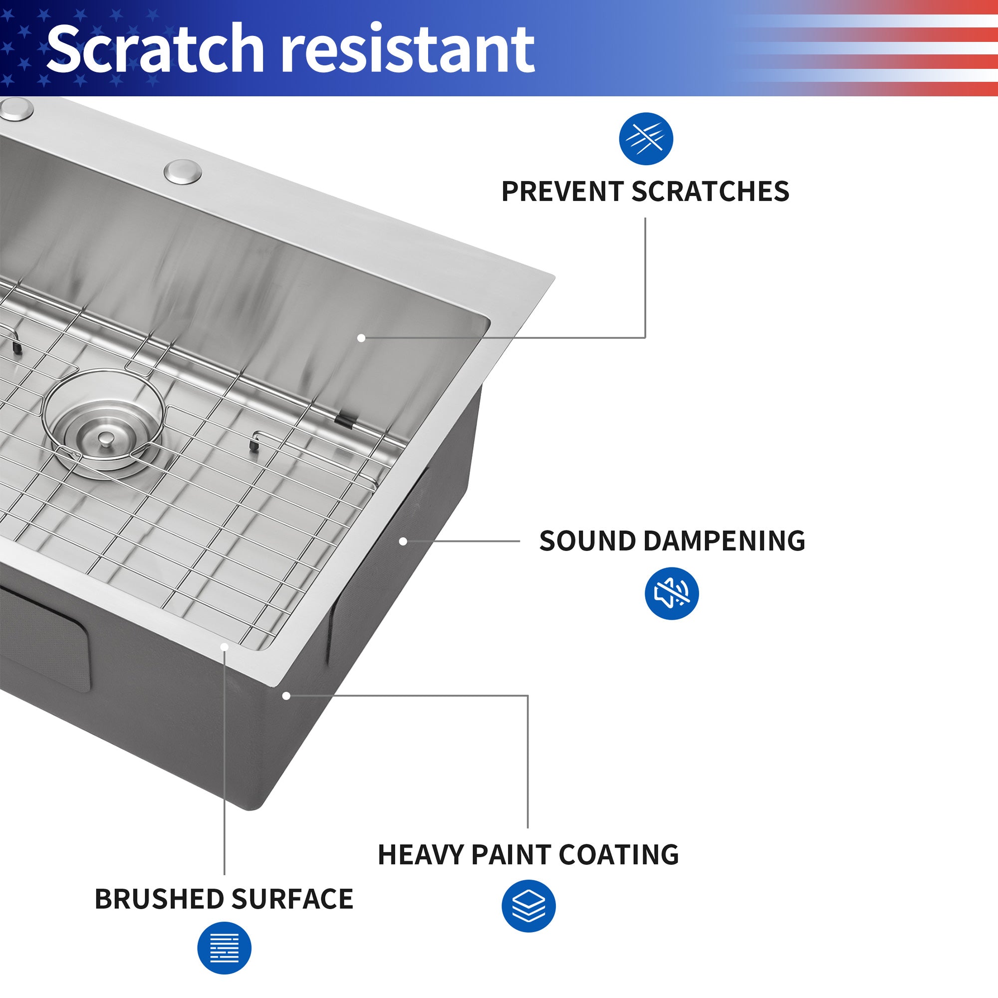 Drop-In Single Bowl Kitchen Sink, Stainless Steel (SS16)