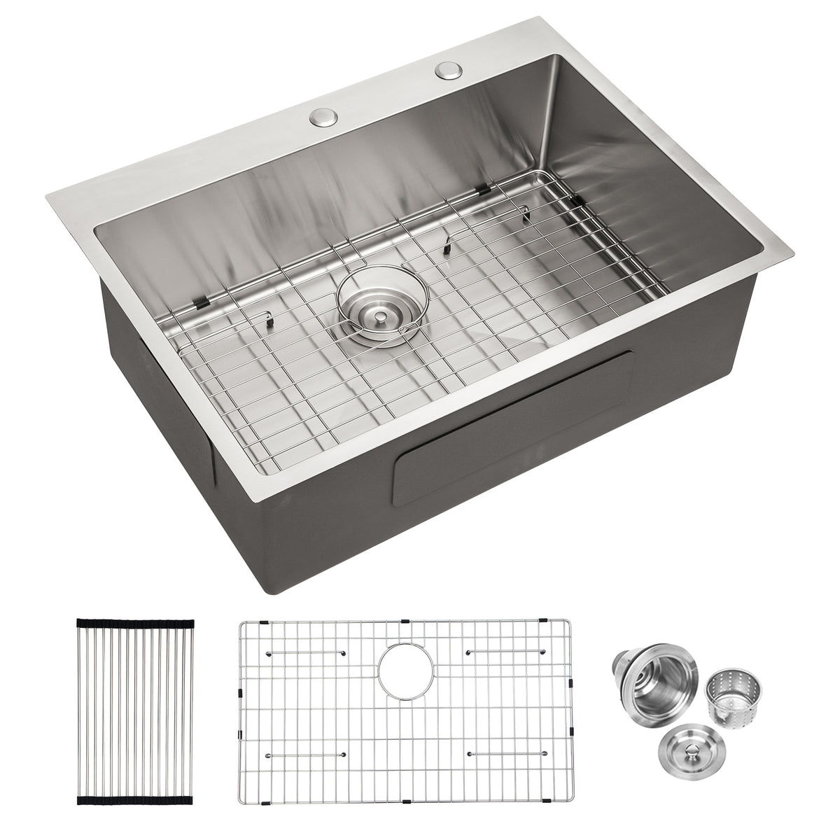 Drop-In Single Bowl Kitchen Sink, Stainless Steel (SS16)