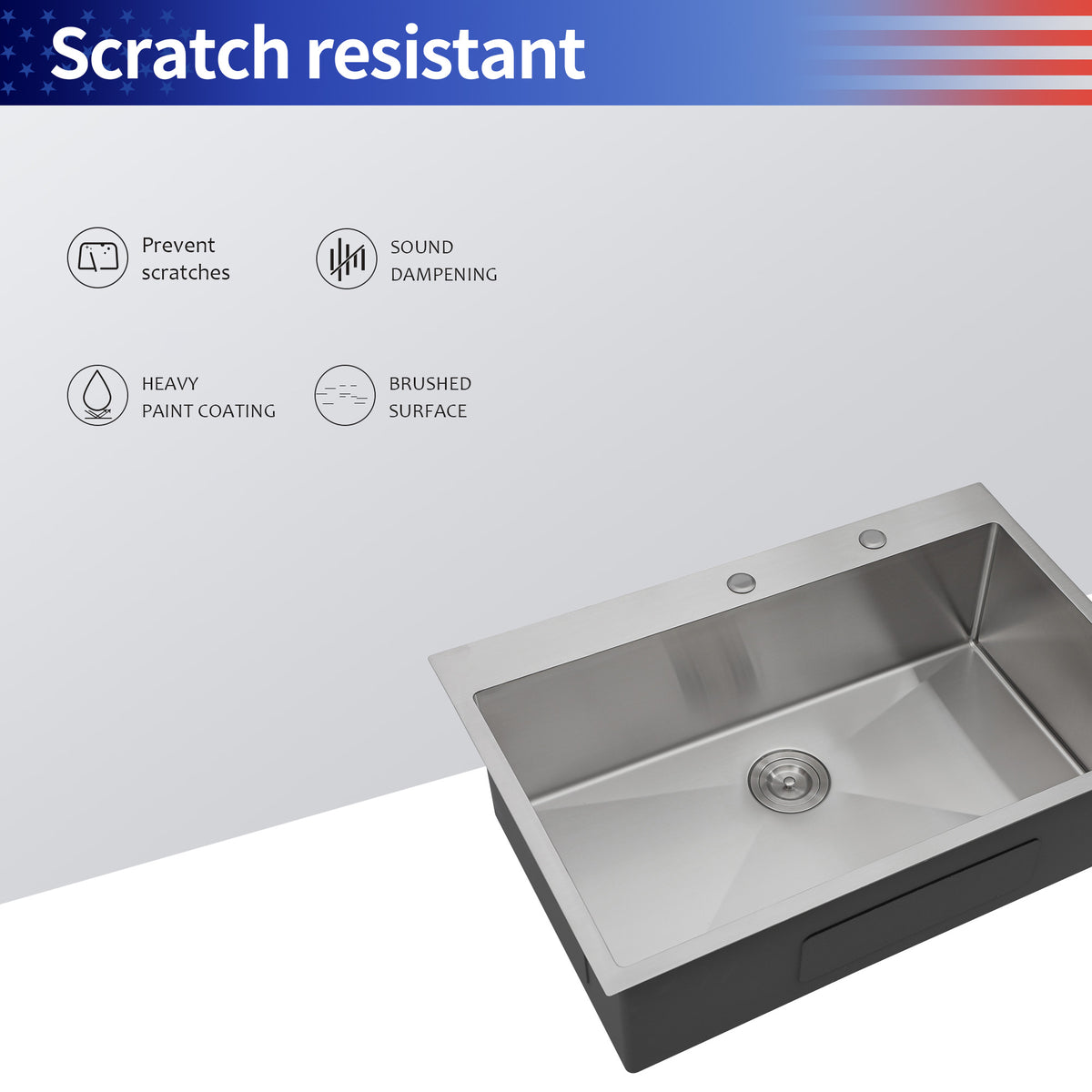 Drop-In Single Bowl Kitchen Sink, Stainless Steel (SS16)