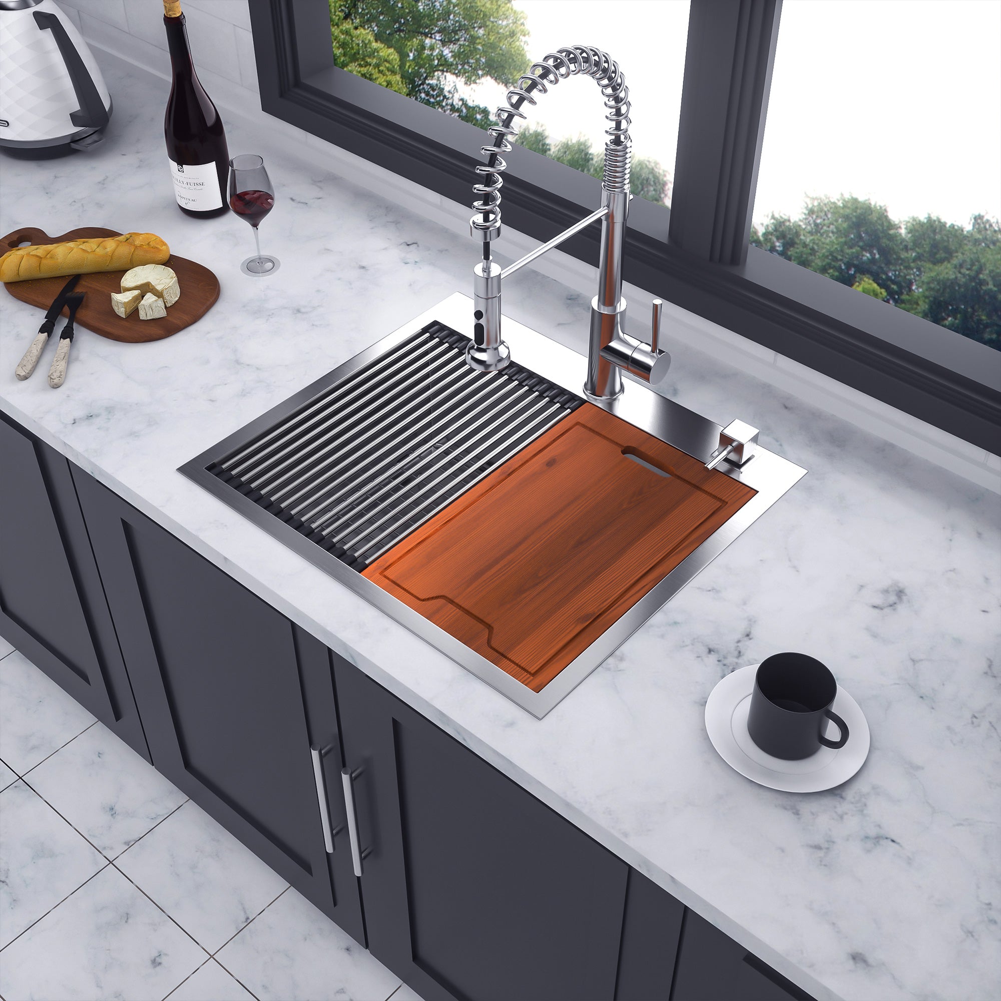 Drop-In Single Bowl Workstation Sink, Stainless Steel (SS19)