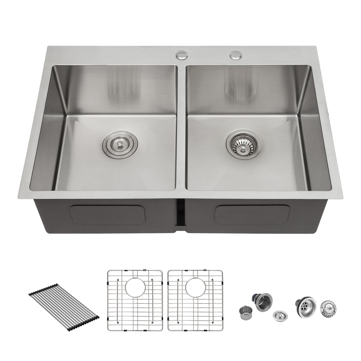 Drop-In Double Bowl Kitchen Sink, Stainless Steel (SS21)