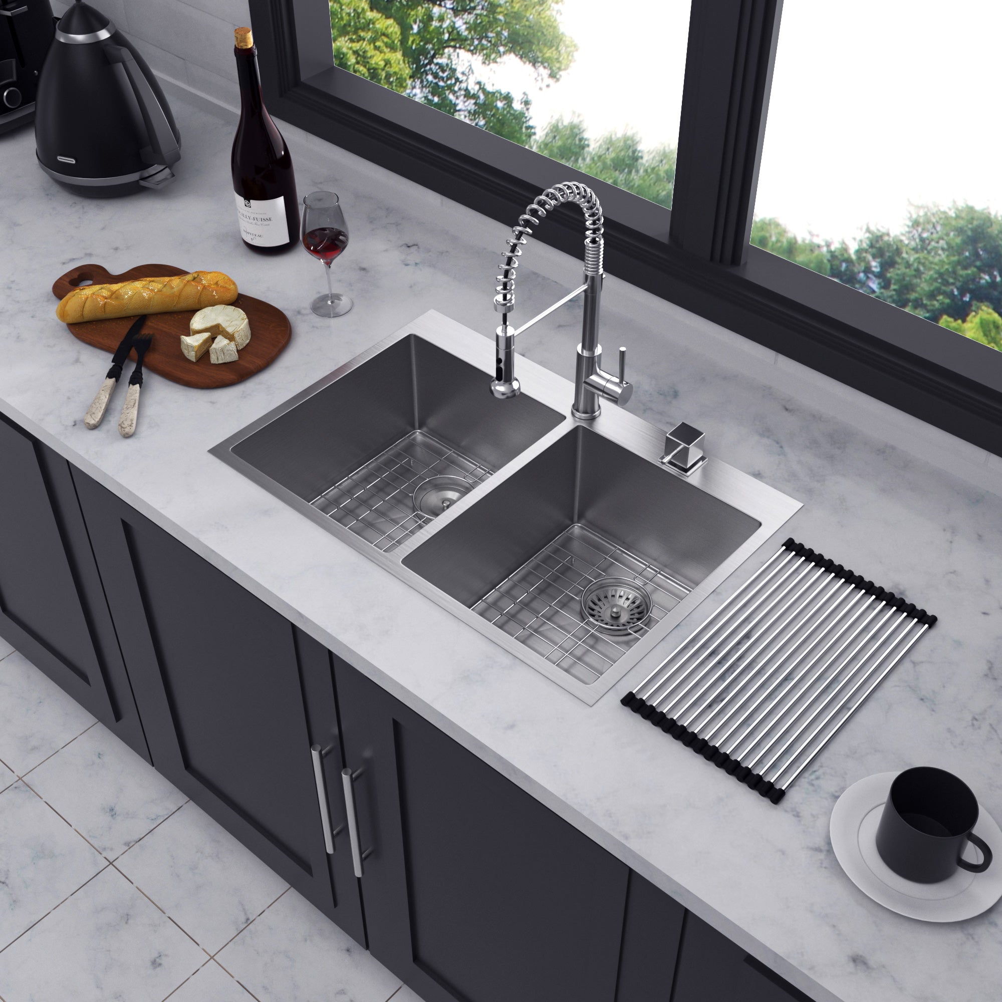 Drop-In Double Bowl Kitchen Sink, Stainless Steel (SS21)