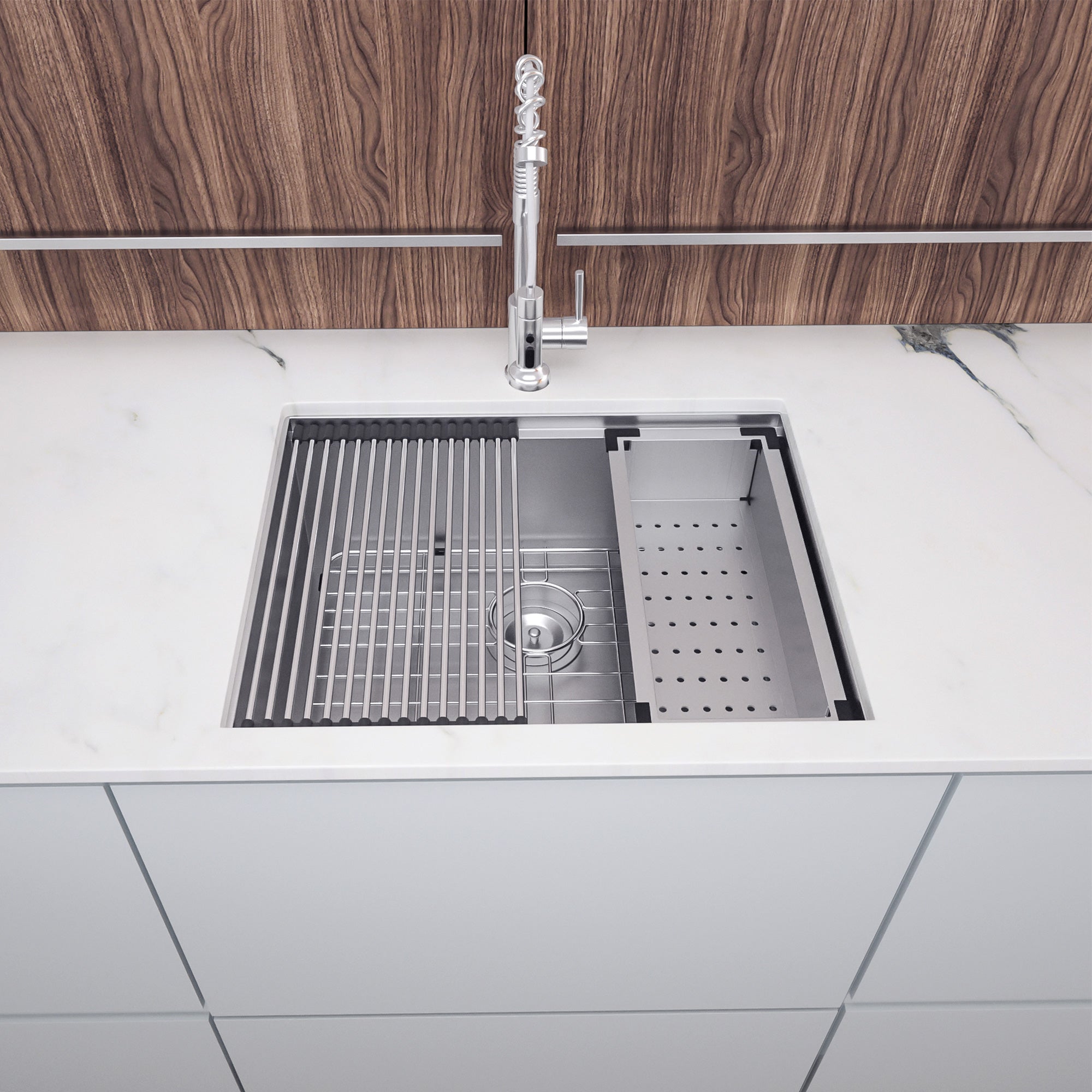 Undermount Single Bowl Workstation Sink, Stainless Steel (SS27)