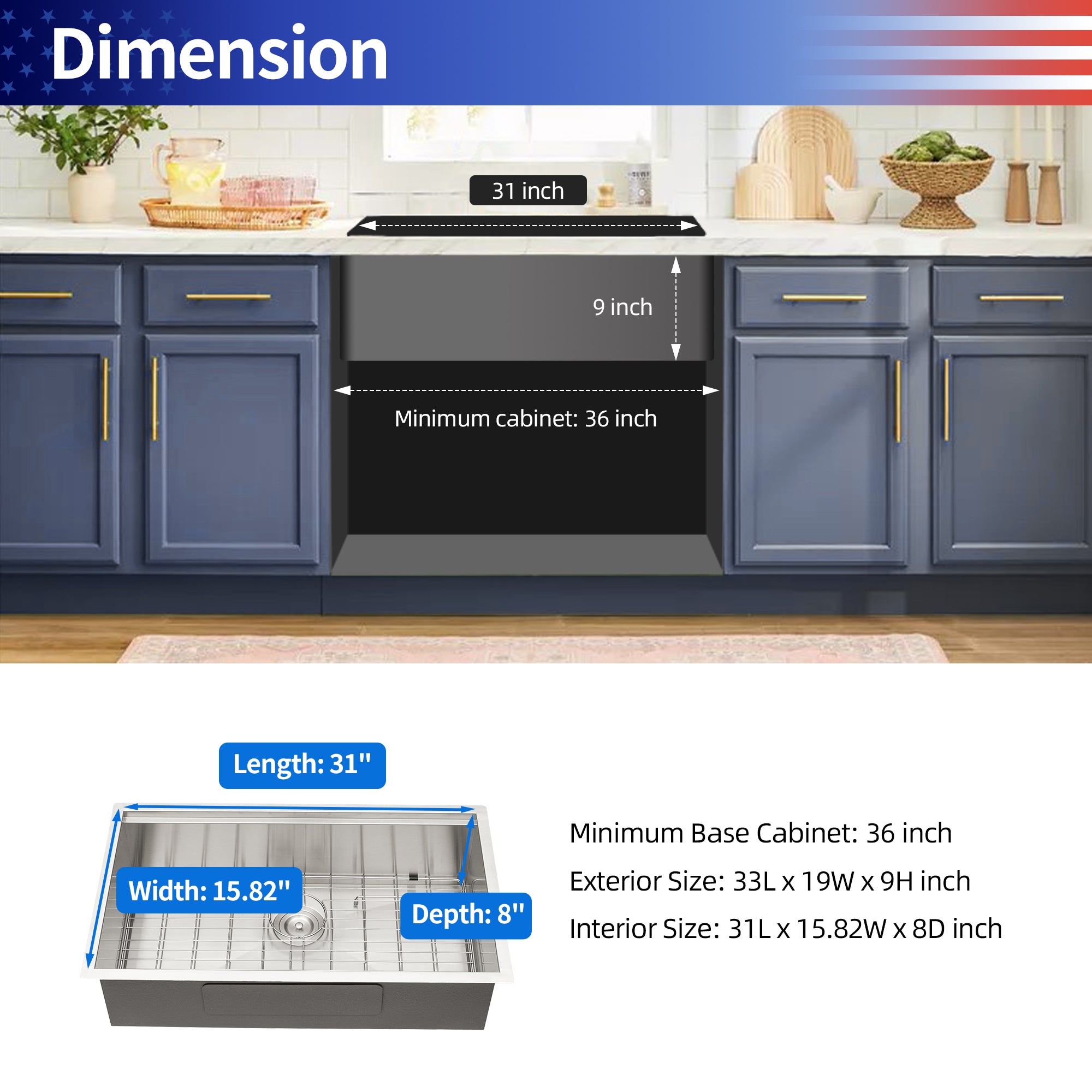 Undermount Single Bowl Workstation Sink, Stainless Steel (SS27)