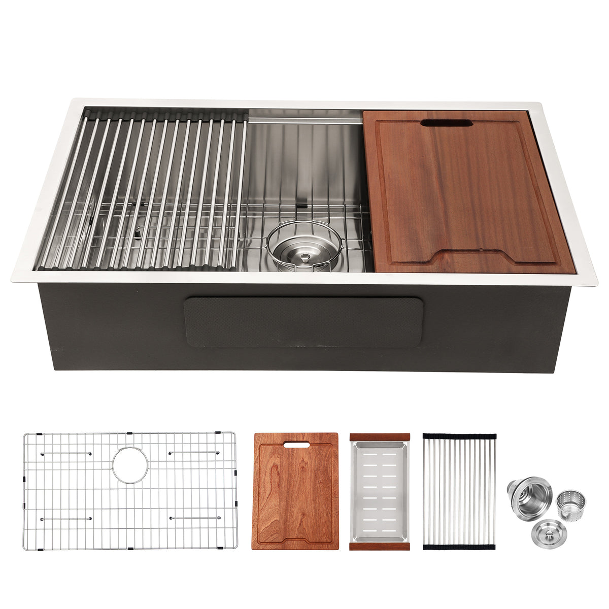 Undermount Single Bowl Workstation Sink, Stainless Steel (SS27)