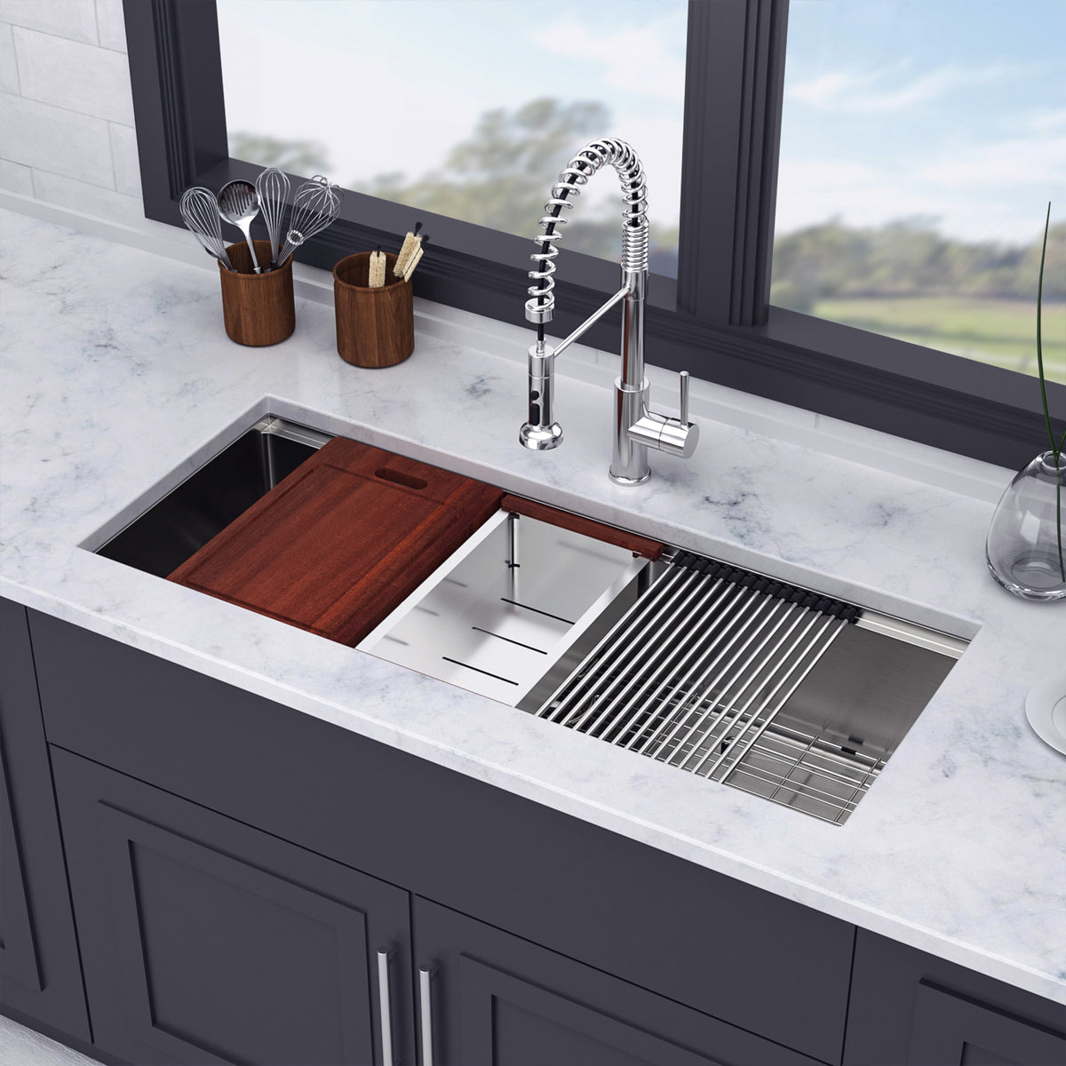Undermount Single Bowl Workstation Sink, Stainless Steel (SS27)