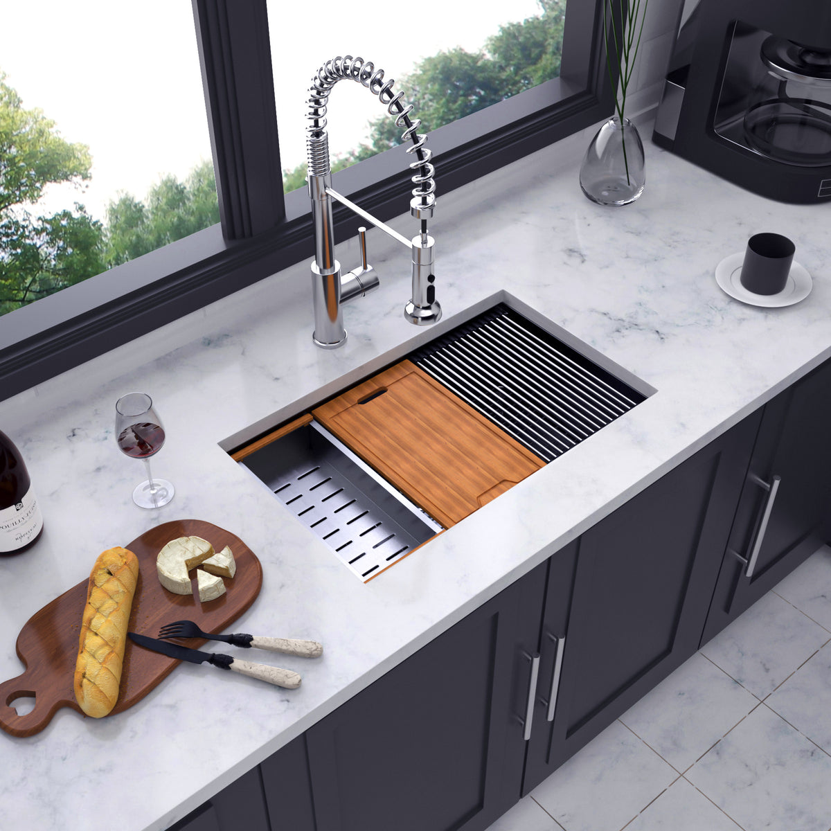 RAINLEX Undermount Single Bowl Workstation Sink in Stainless Steel (SS29)