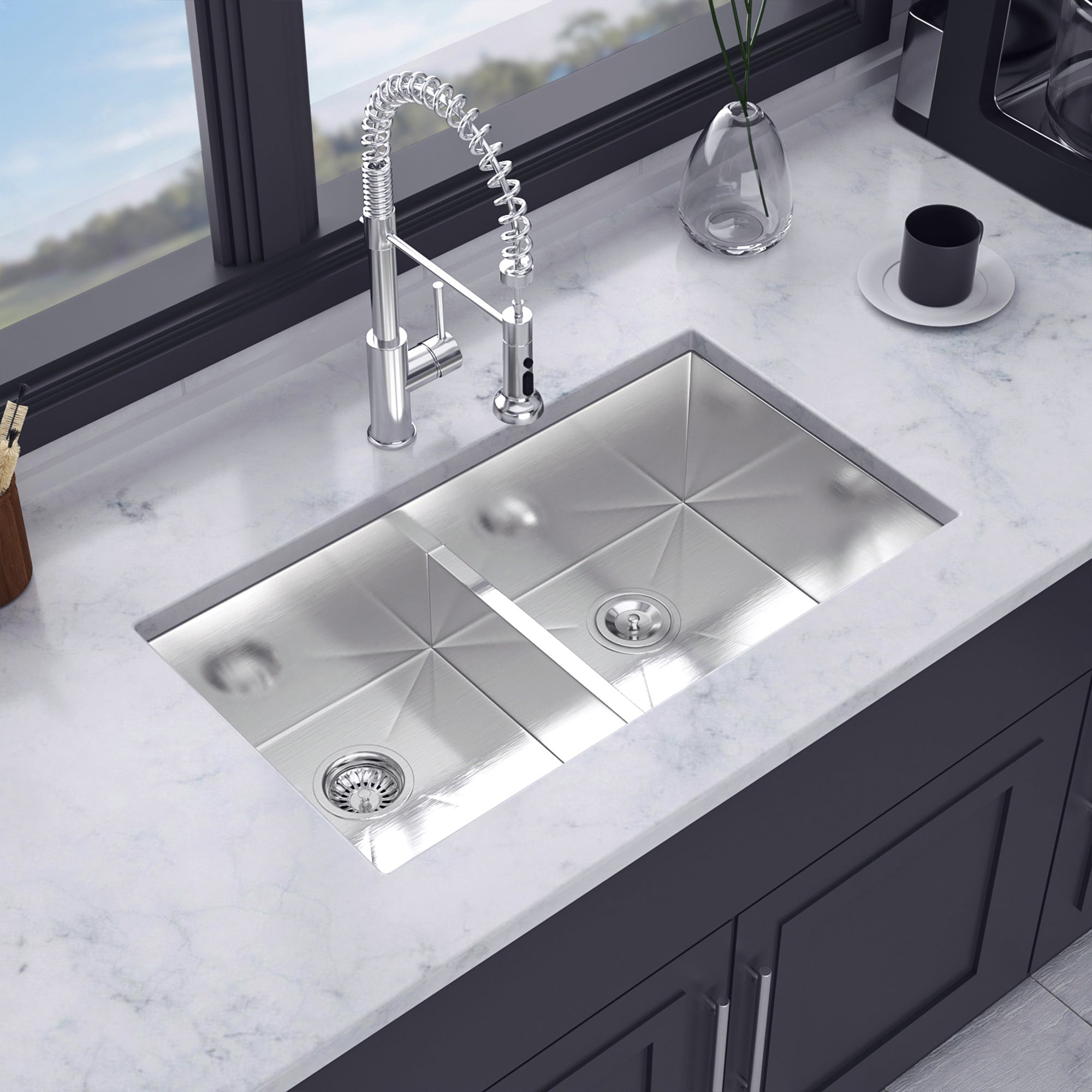 Undermount Double Bowl Kitchen Sink, 16 Gauge Stainless Steel (SS32)