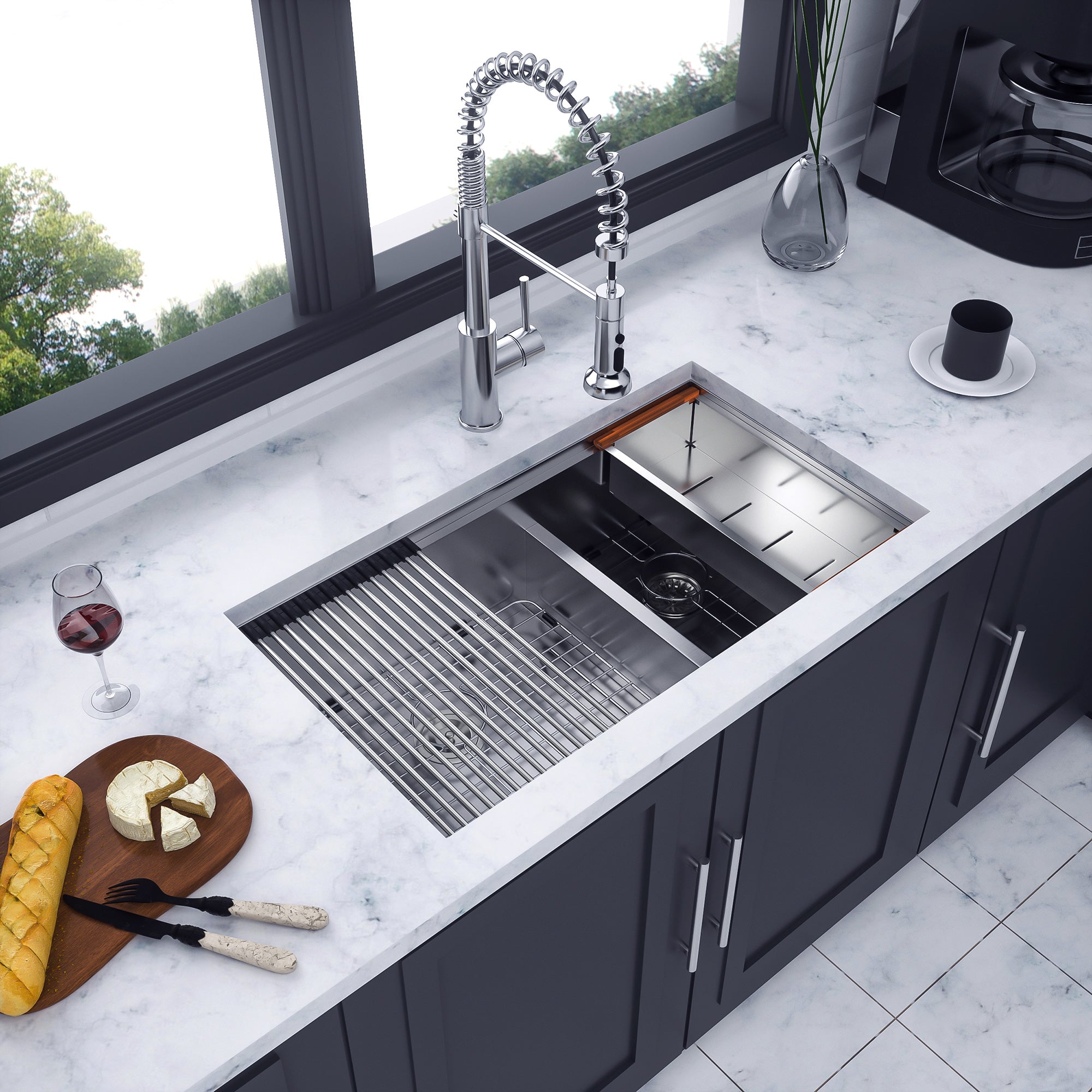 Undermount Double Bowl Workstation Sink, Stainless Steel (SS33)