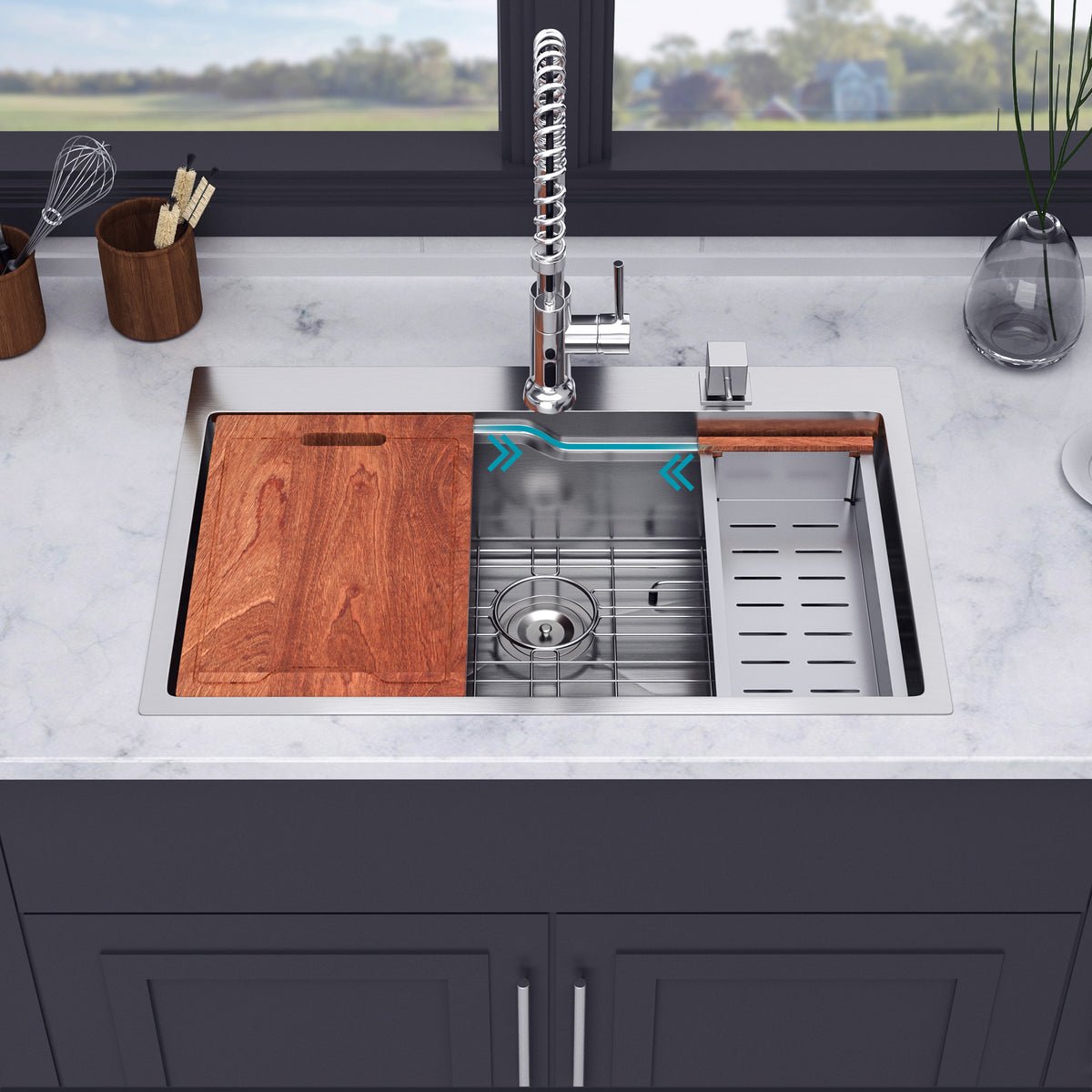 RAINLEX 33" x 22" Drop-In Workstation Kitchen Sink in Stainless Steel (SS34)