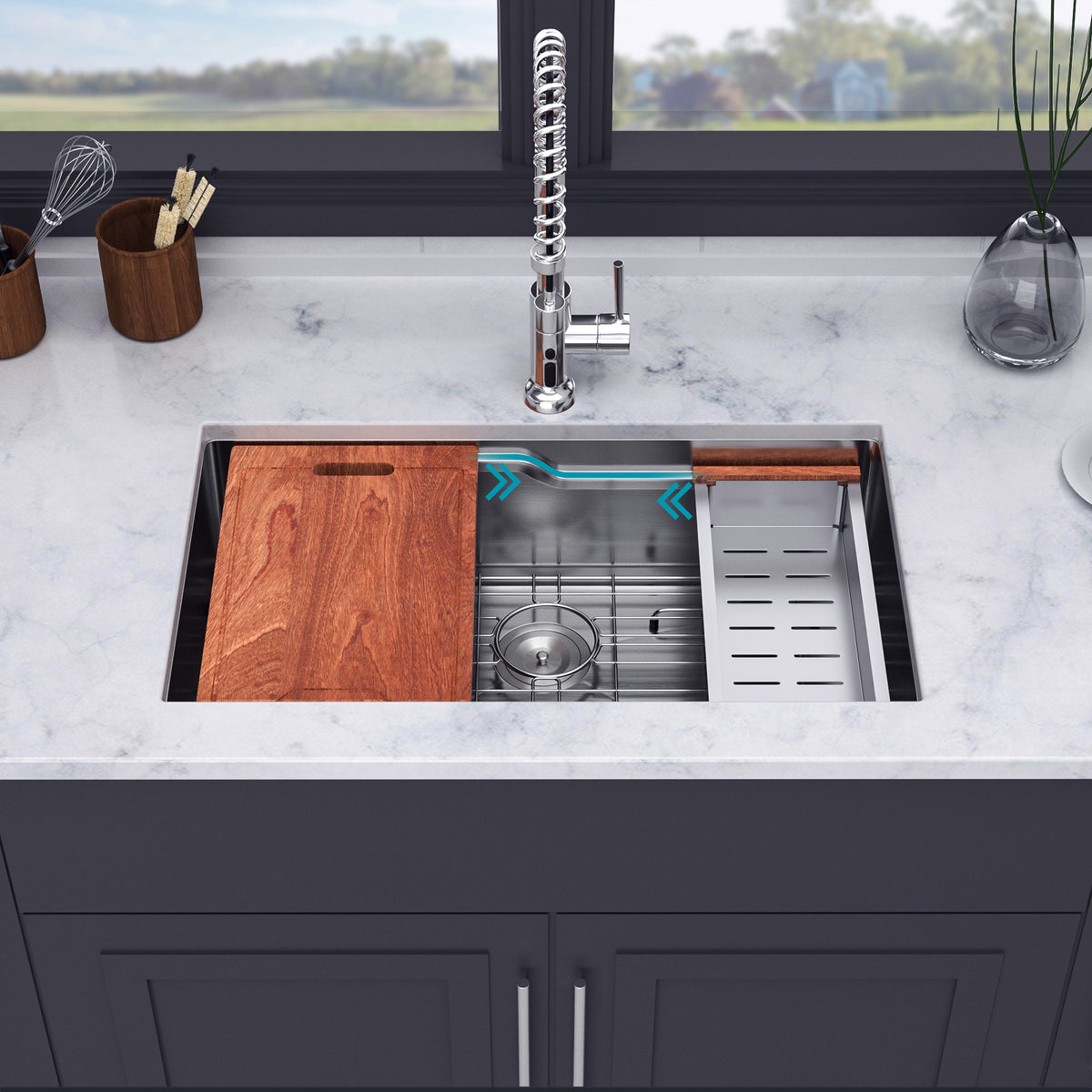 RAINLEX 33" x 19" Undermount Workstation Kitchen Sink in Stainless Steel (SS36)