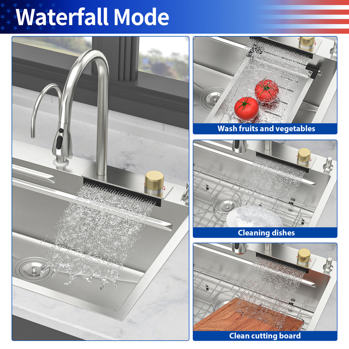 RAINLEX 33" x 22" Drop-In Workstation Kitchen Sink with Pull-Out Faucet