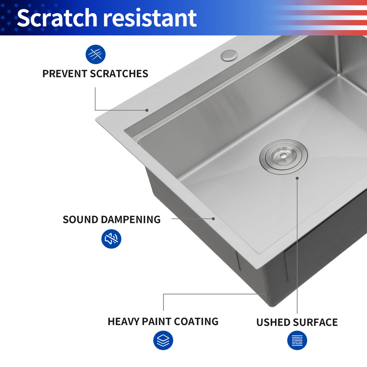 RAINLEX 33" x 22" Drop-In Workstation Kitchen Sink in Stainless Steel - RX-SS42-3322