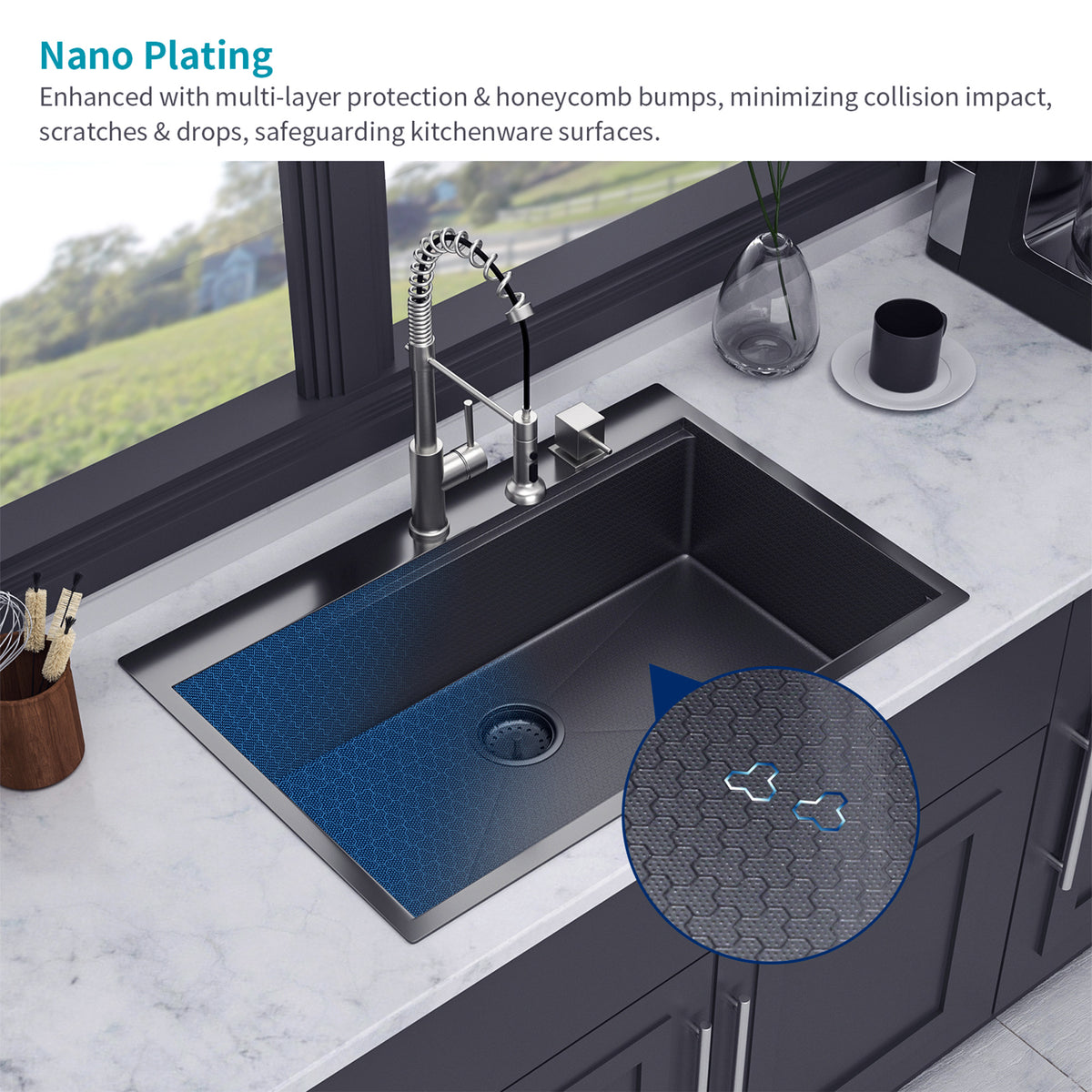 RAINLEX Drop-In Workstation Kitchen Sink in Black Stainless Steel