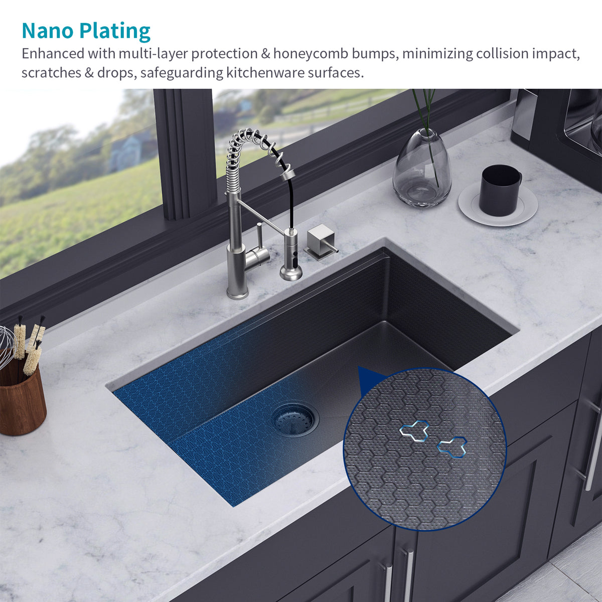 RAINLEX 33" x 19" Undermount Workstation Kitchen Sink in Black Stainless Steel