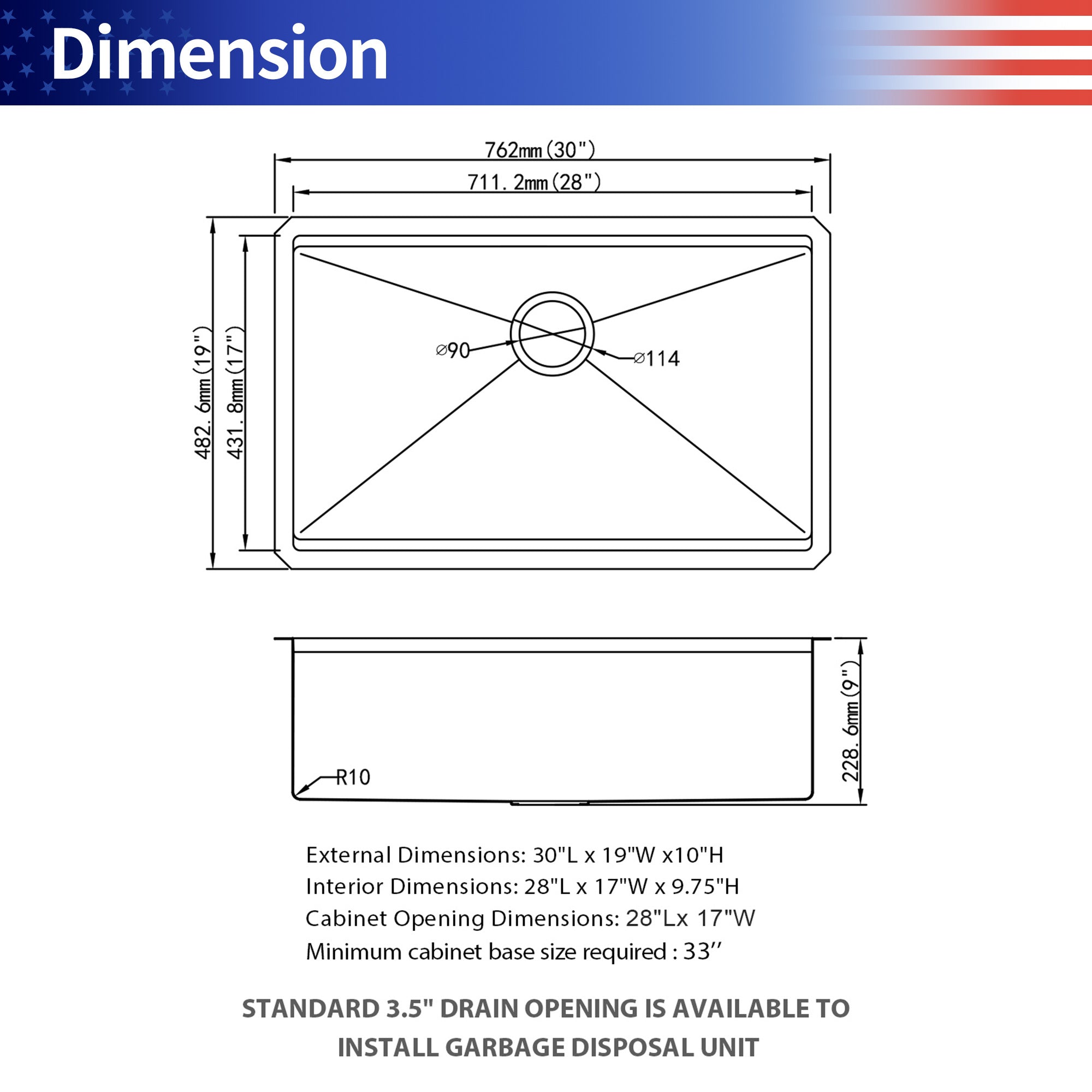30" Undermount Single Bowl Workstation Sink, 16 Gauge Gold Stainless Steel