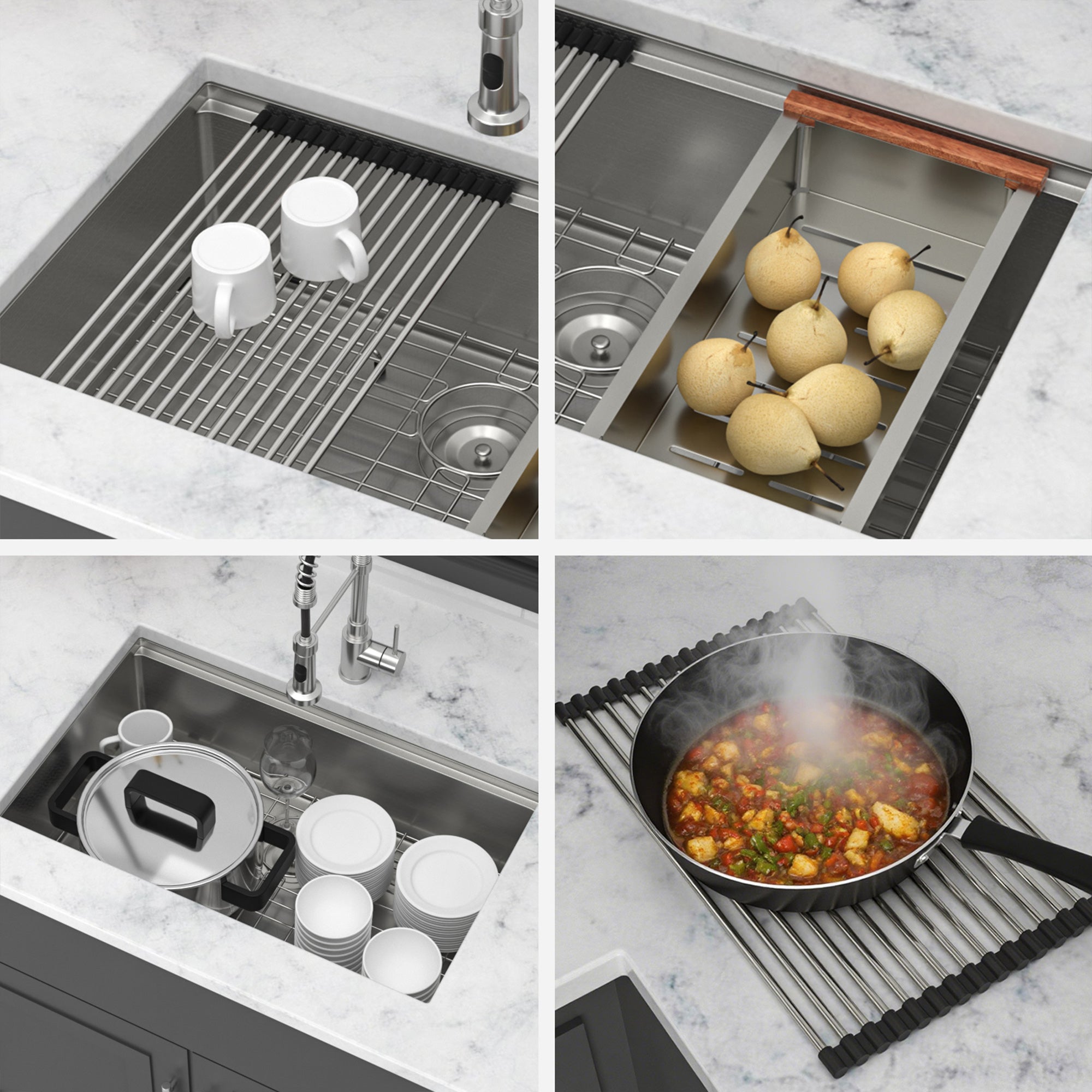 30" Undermount Single Bowl Workstation Sink, 16 Gauge Stainless Steel