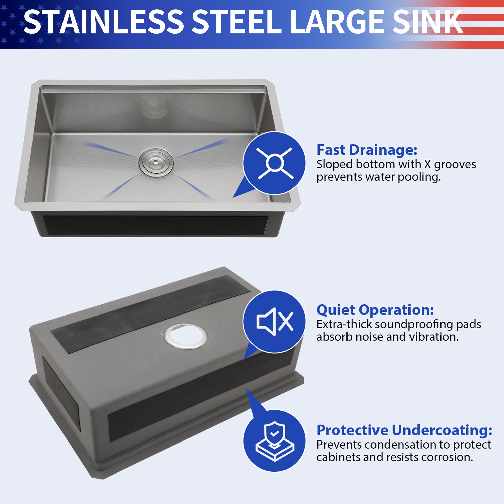 30" Undermount Single Bowl Workstation Sink, 16 Gauge Stainless Steel