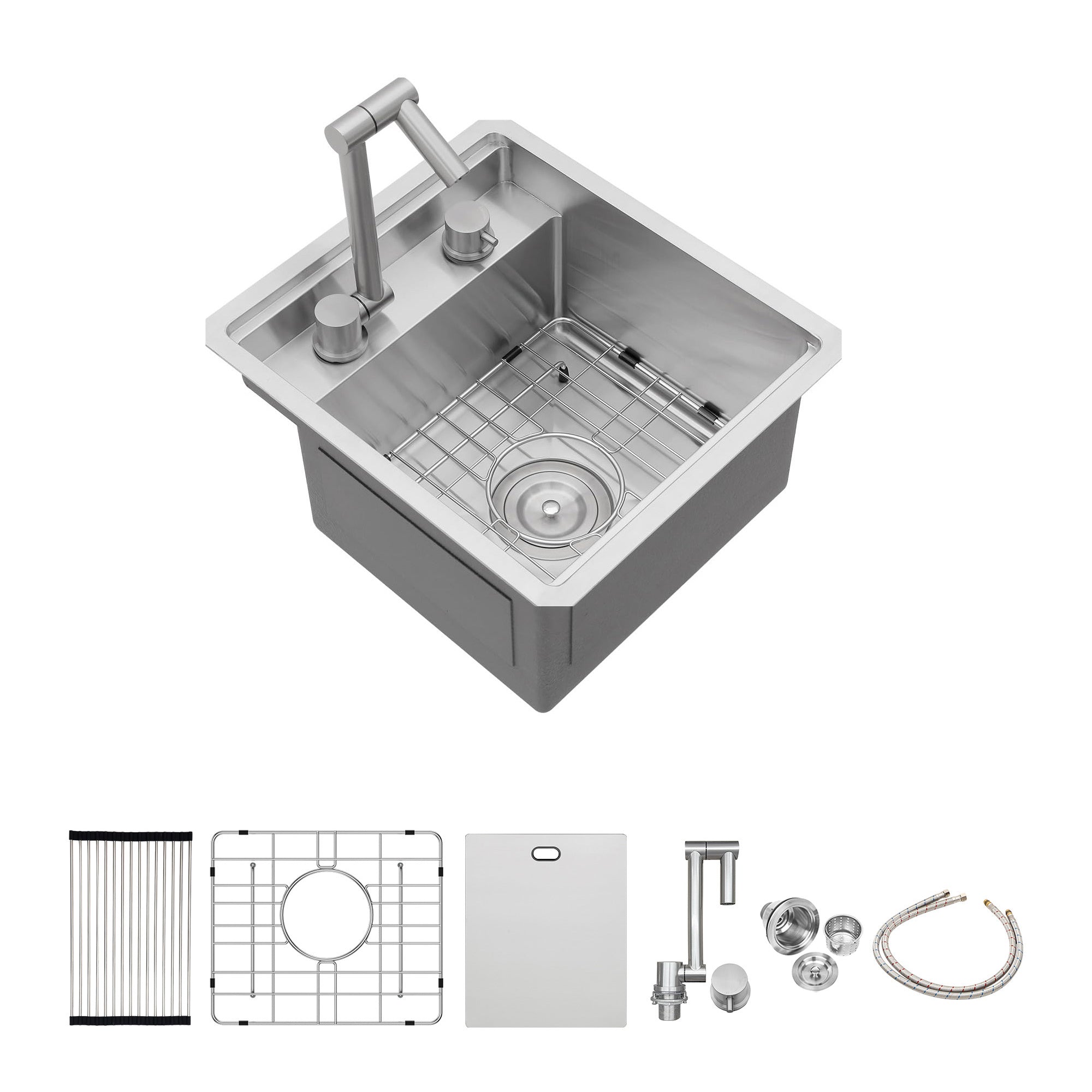 15" Undermount Bar/Prep Sink with Folding Faucet, 16 Gauge Stainless Steel