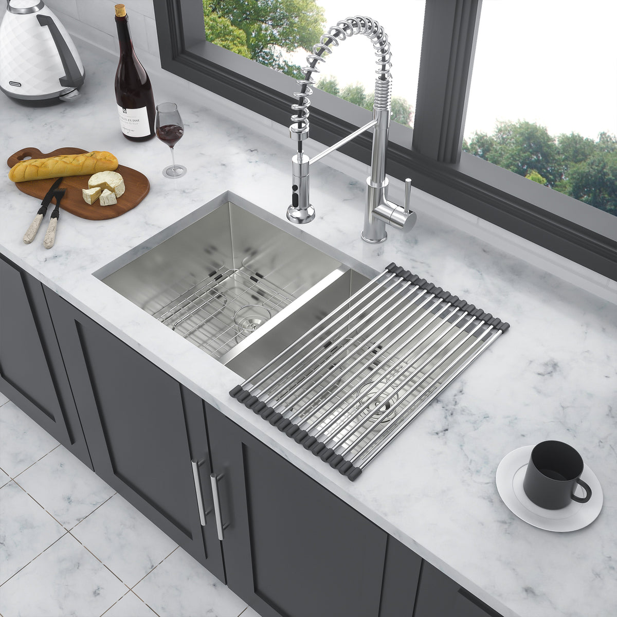 32" Undermount Double Bowl Kitchen Sink, 16 Gauge Stainless Steel, 50/50