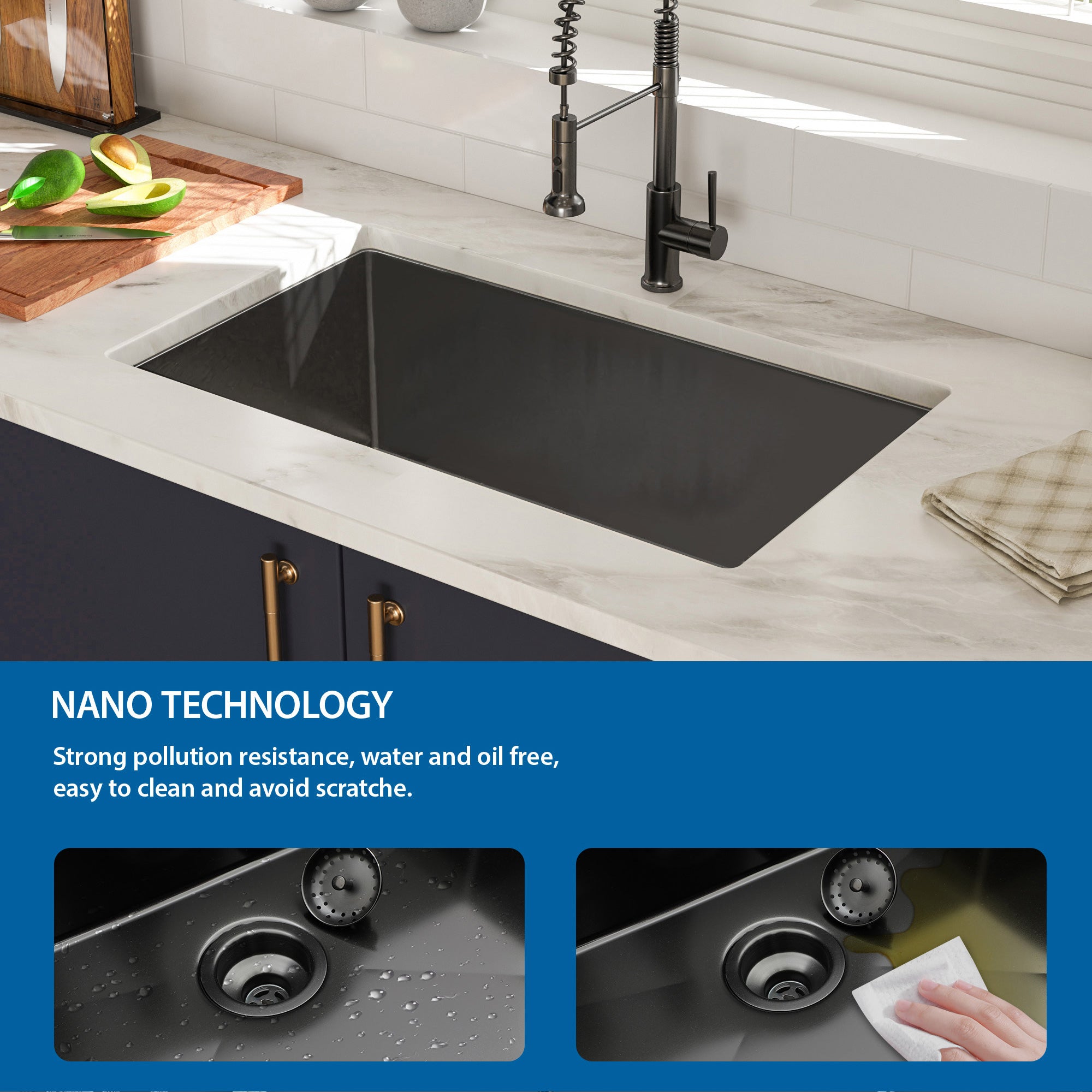 30" Undermount Single Bowl Kitchen Sink, 16 Gauge Gunmetal Black Stainless Steel