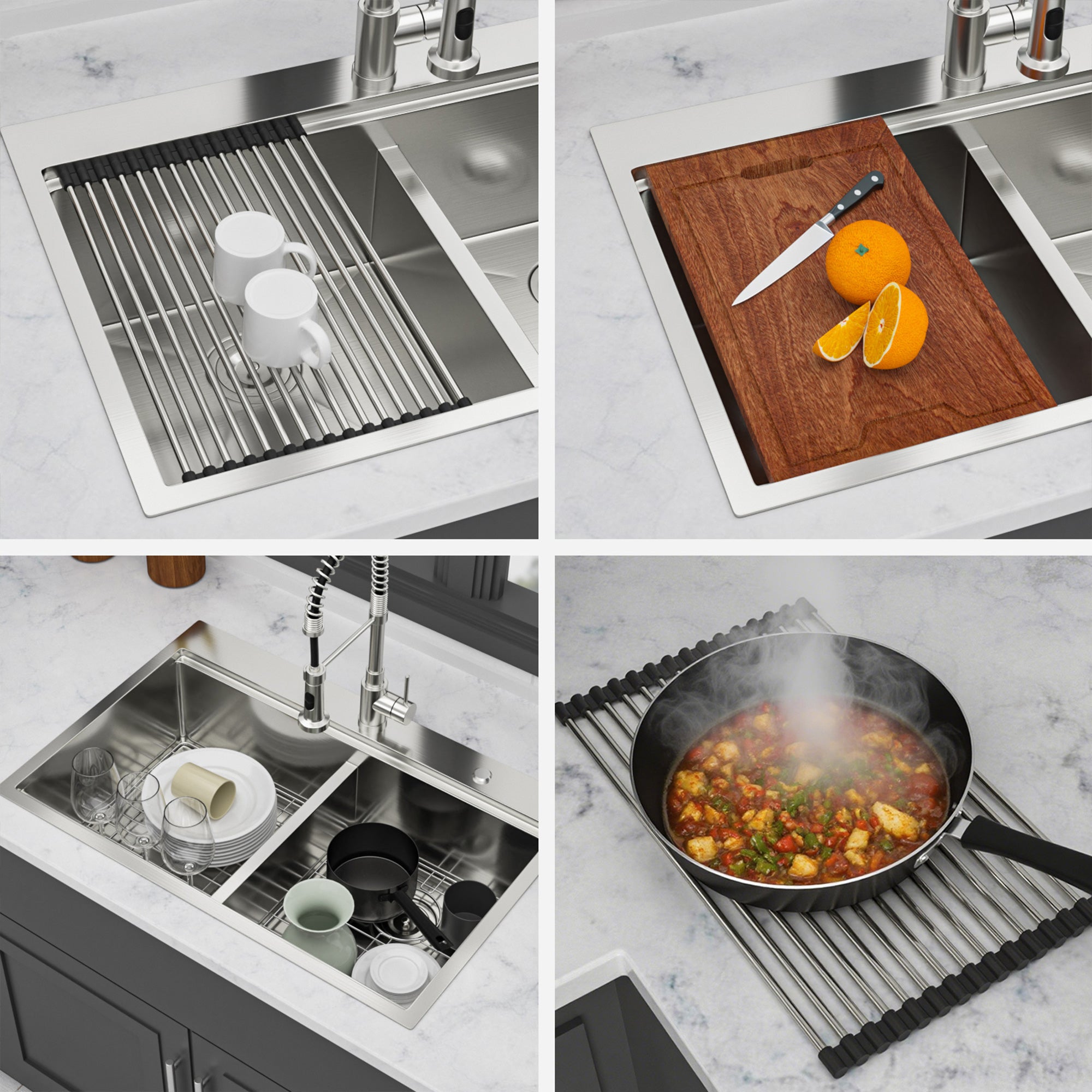 33" Drop-In Double Bowl Kitchen Sink, 16 Gauge Stainless Steel, 50/50