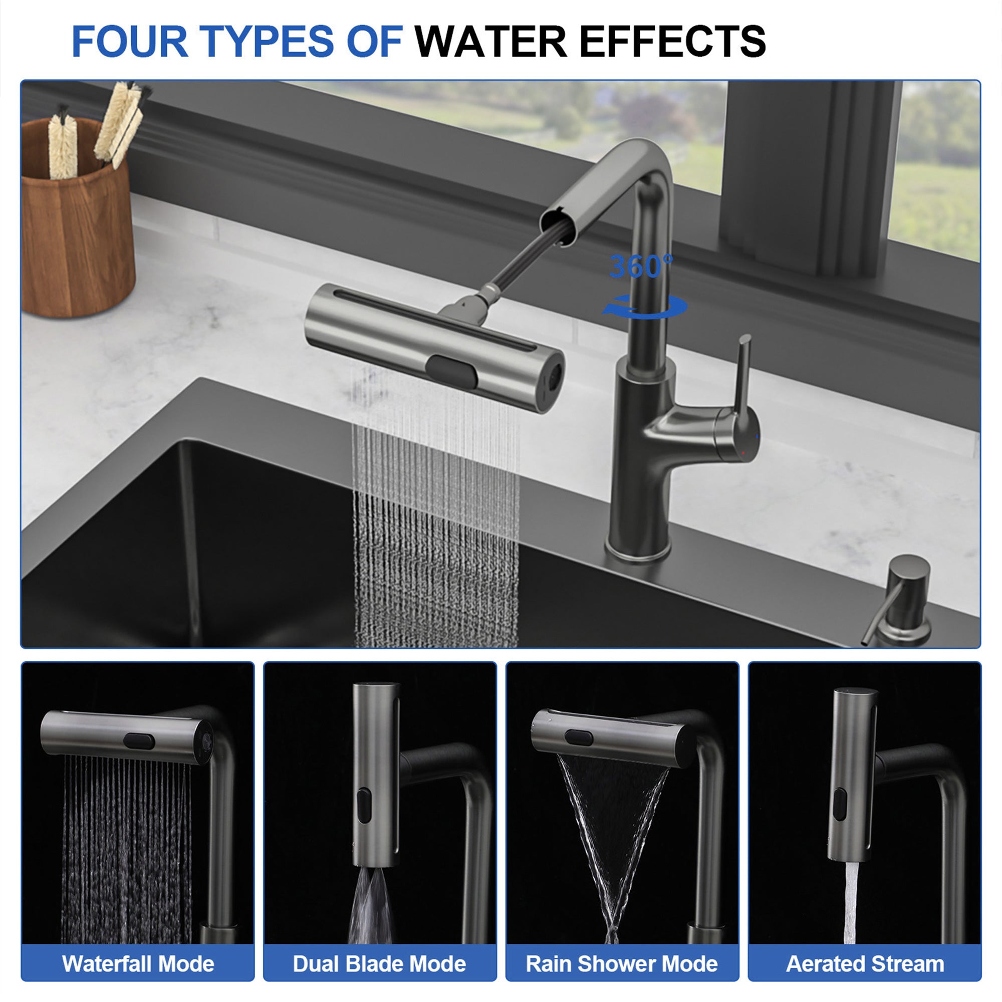 30" Drop-In Gunmetal Black Kitchen Sink with Pull-Out Faucet & Soap Dispenser – 16 Gauge Stainless Steel Topmount Single Bowl Sink
