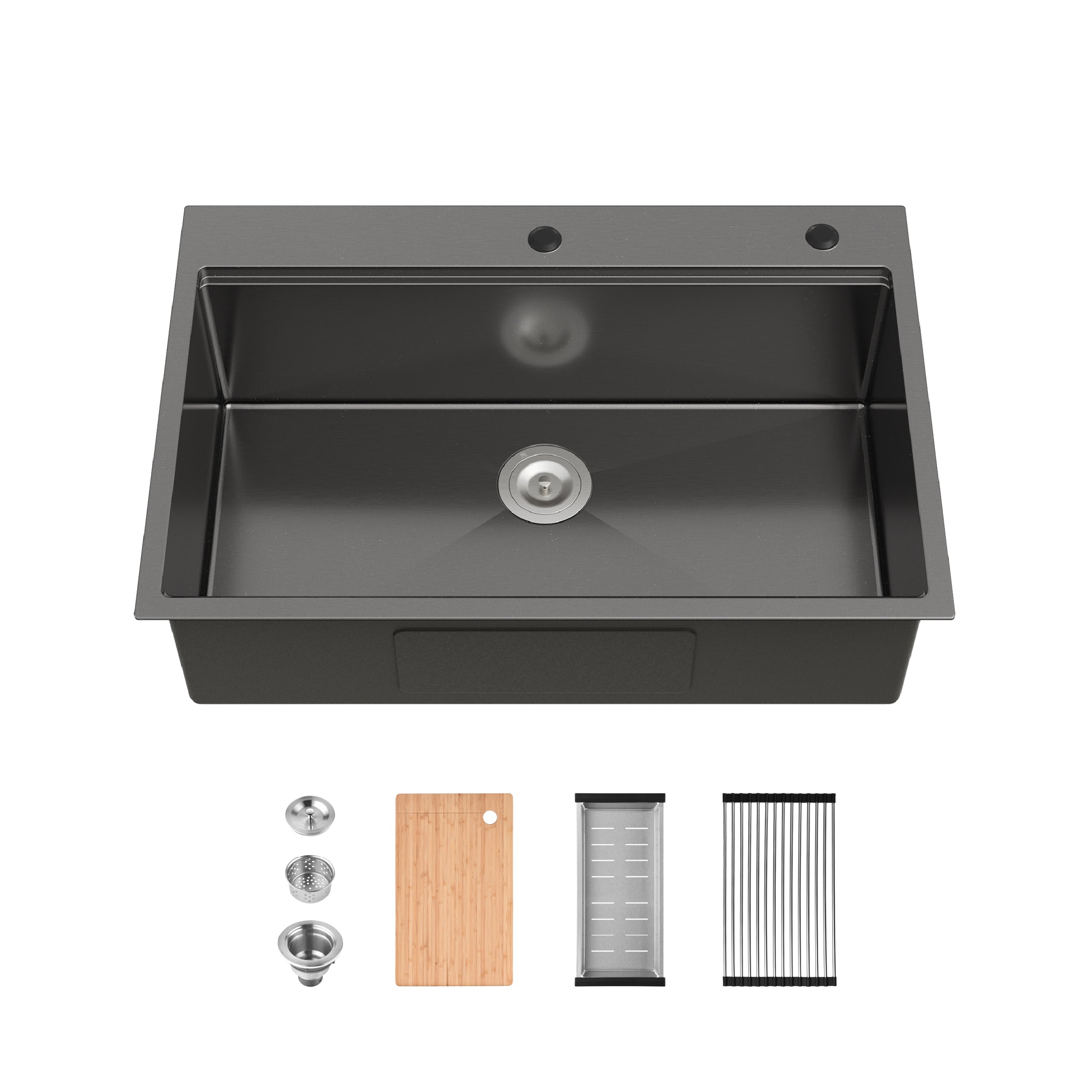 33" Stainless Steel Topmount Kitchen Sink Single Bowl with Accessories – 16 Gauge Brushed Overmount Sink