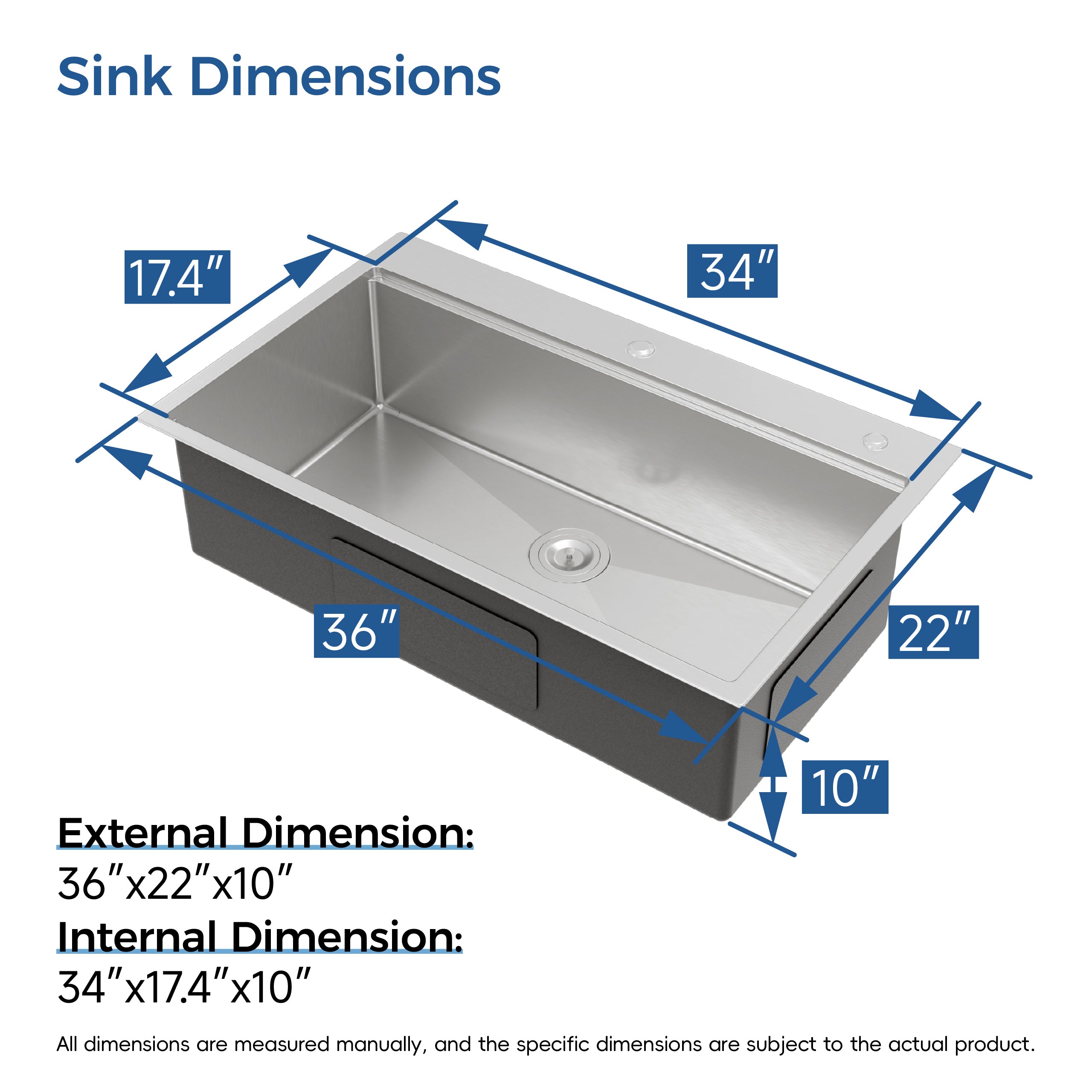 33" Stainless Steel Topmount Kitchen Sink Single Bowl with Accessories – 16 Gauge Brushed Overmount Sink