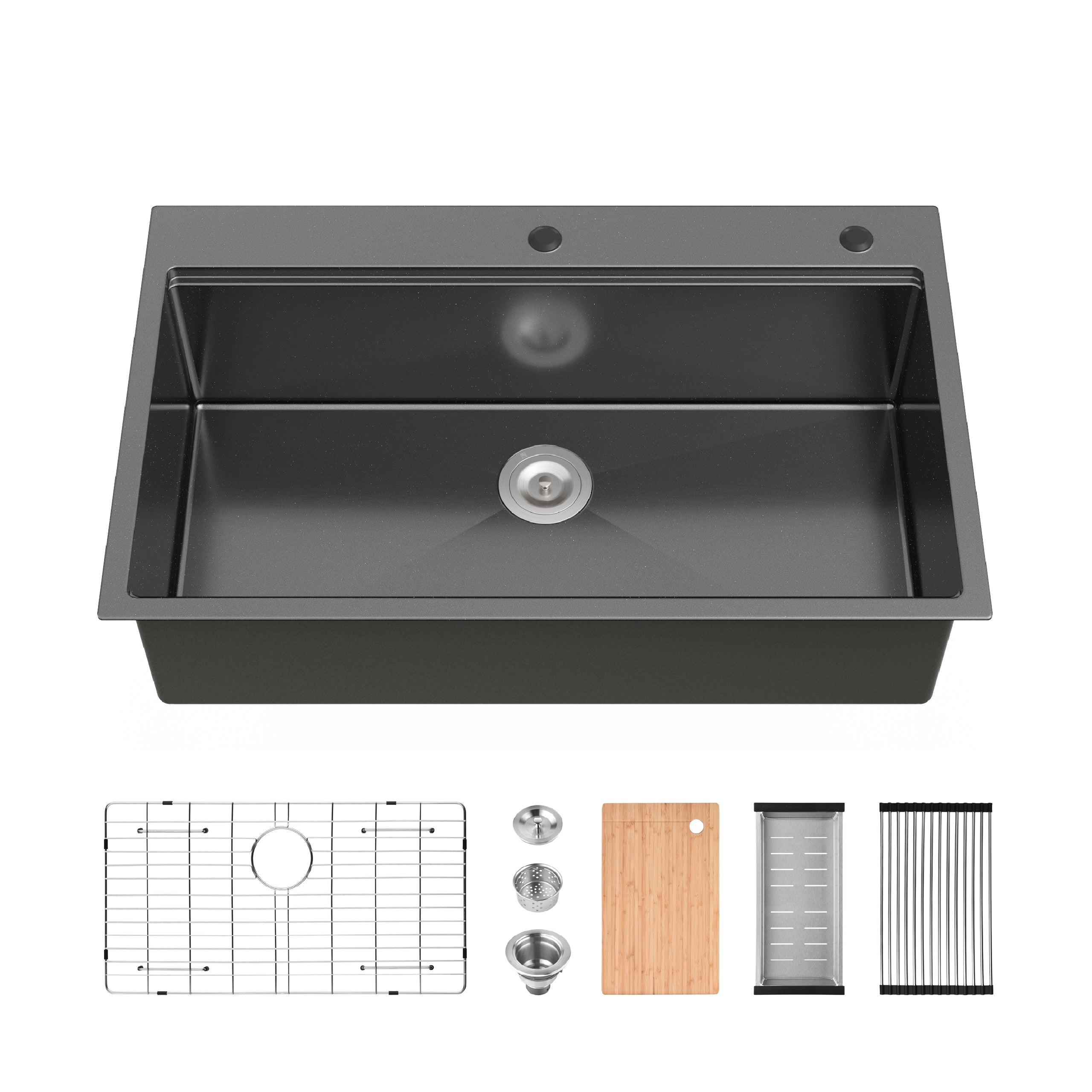 33" Stainless Steel Topmount Kitchen Sink Single Bowl with Accessories – 16 Gauge Brushed Overmount Sink